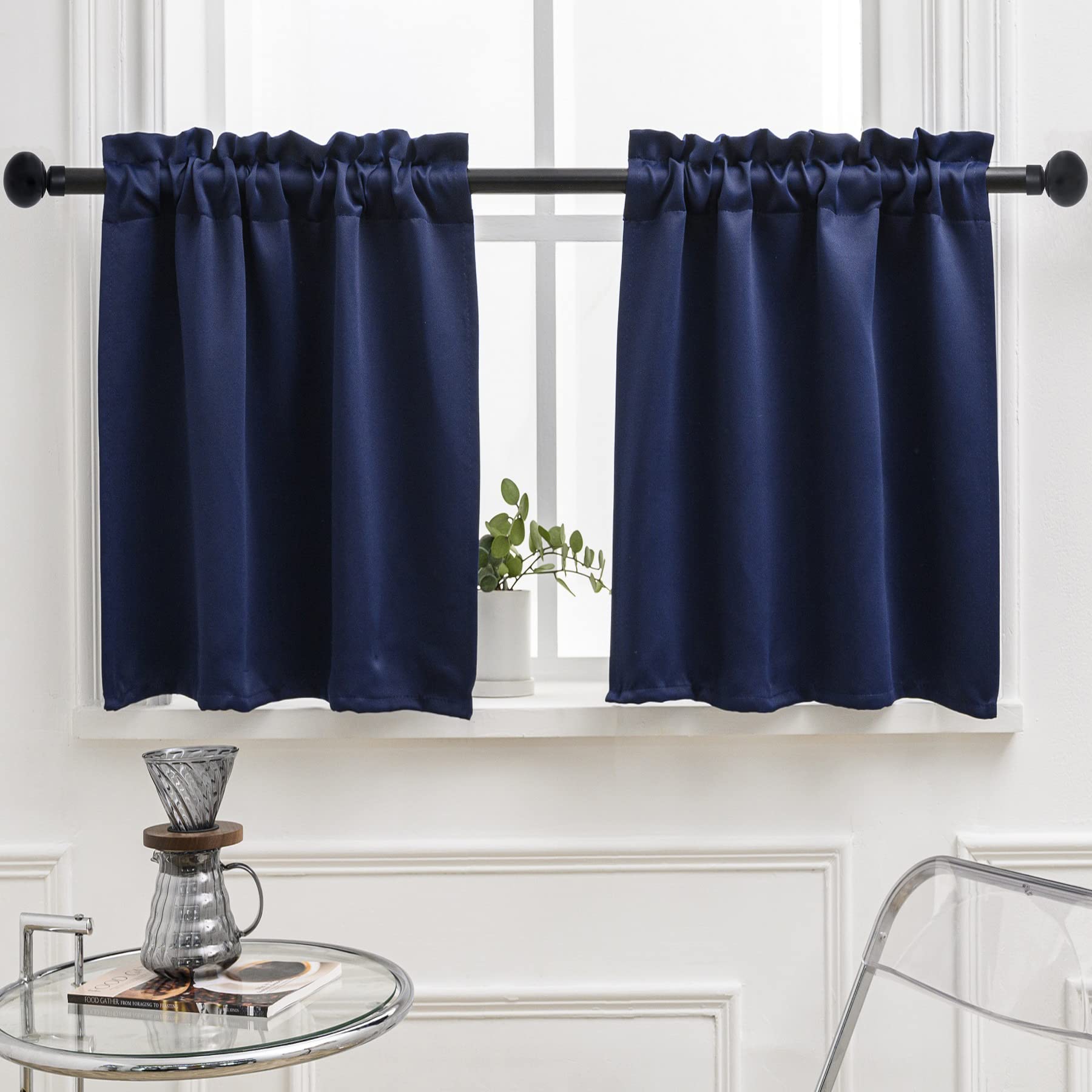 Navy Blue Cafe Half Window Curtain (2 Count)