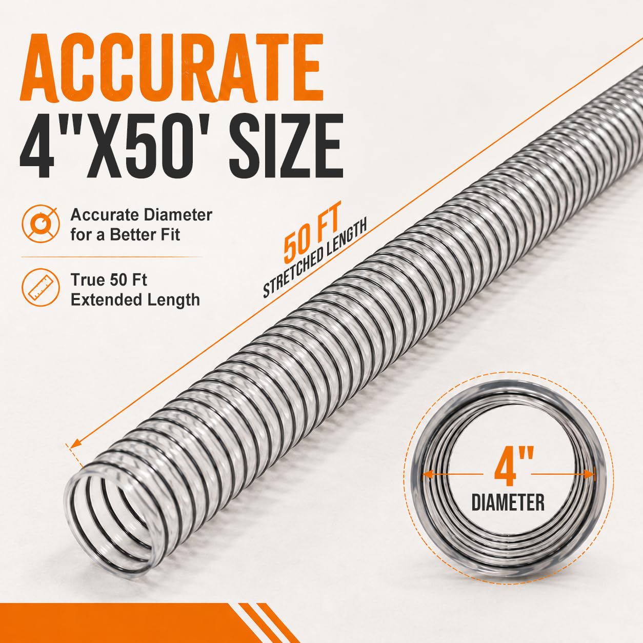 4"x50' Clear PVC Dust Collection Hose