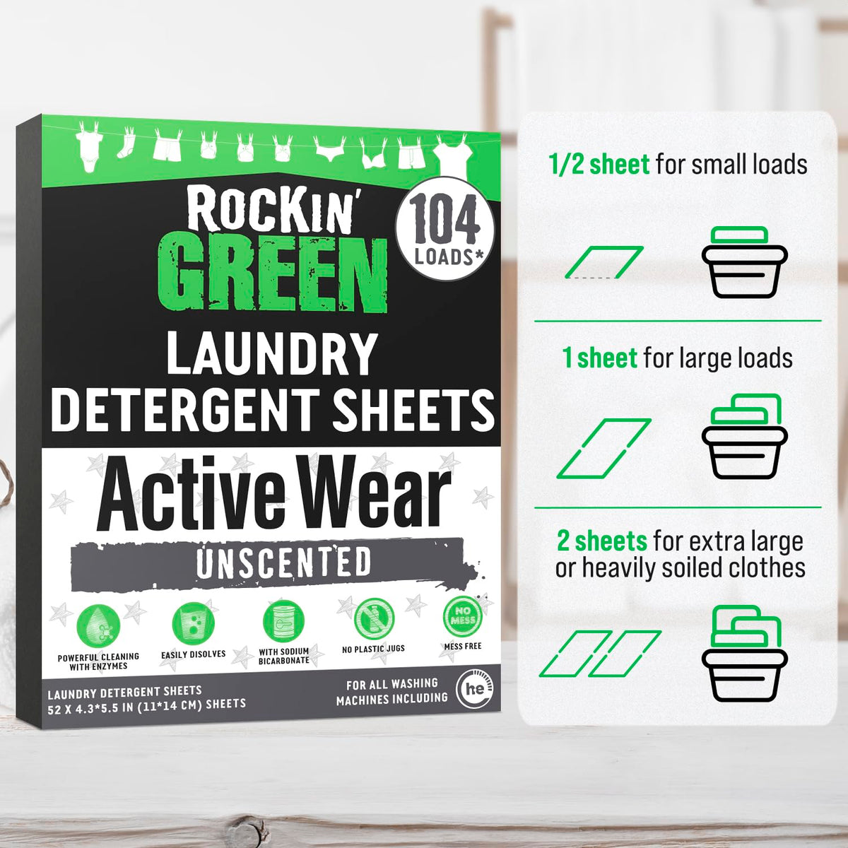 Active Wear Laundry Detergent Sheets Unscented 104 Loads (104 Count)