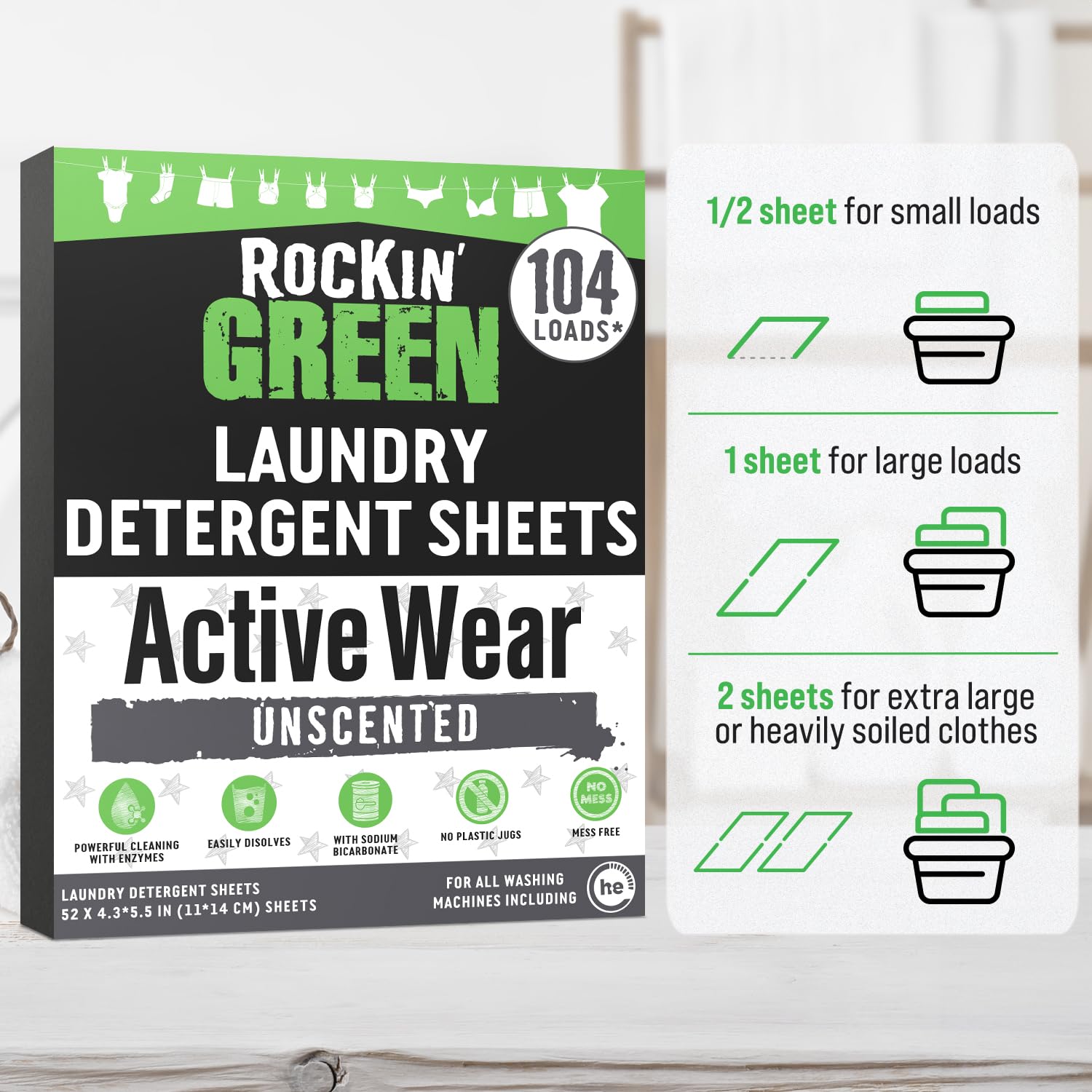 Active Wear Laundry Detergent Sheets Unscented 104 Loads (104 Count)