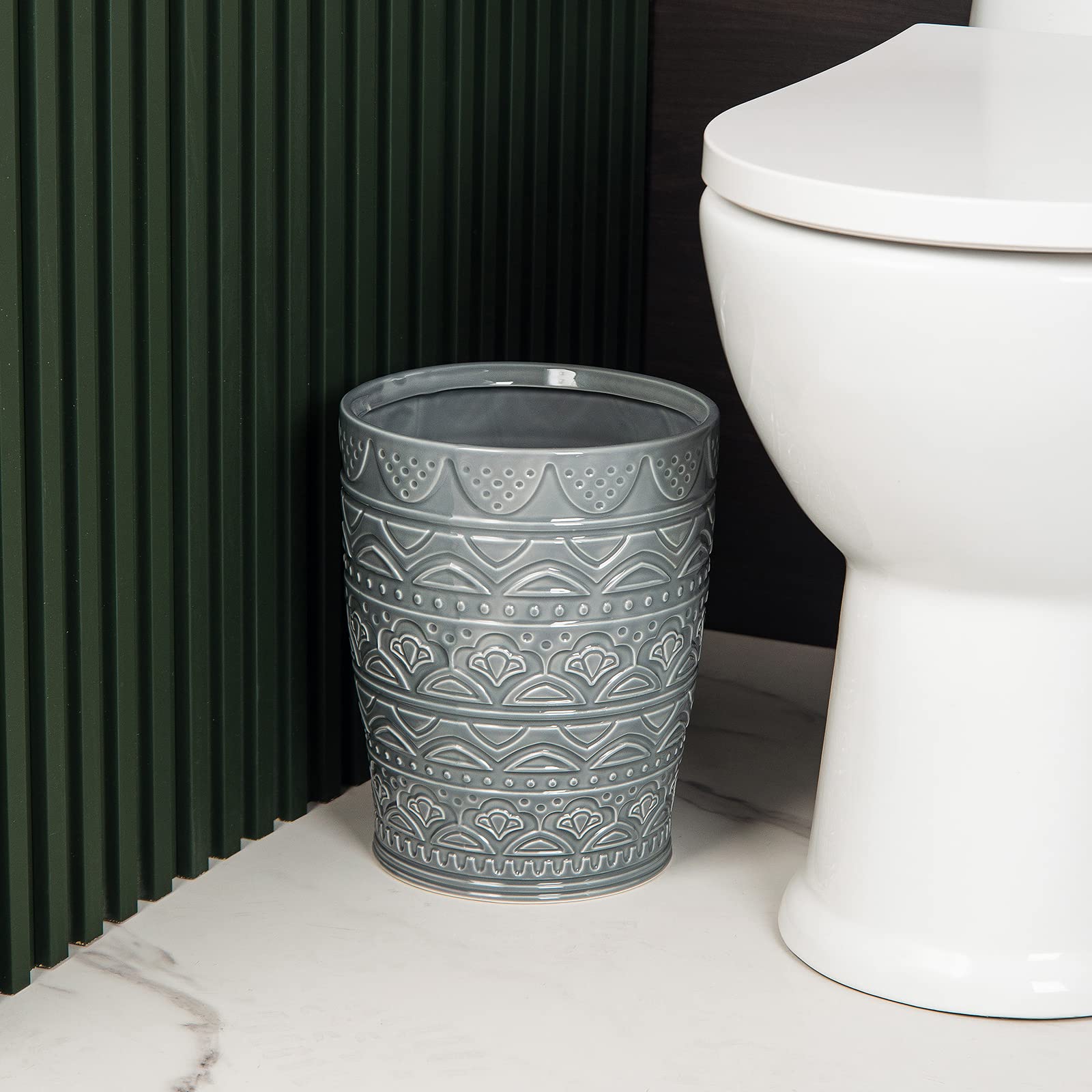 Round Ceramic Small Trash Can Wastebasket