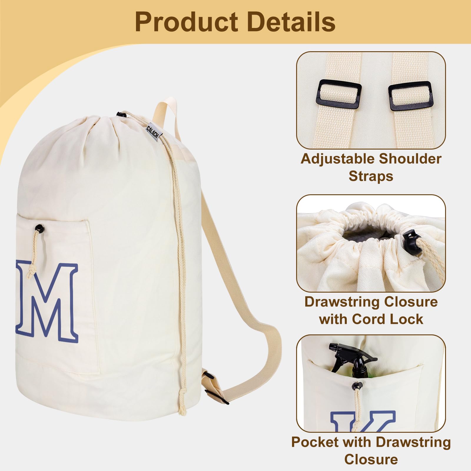 Laundry Bag Backpack Personalized Initial Canvas Laundry Bag