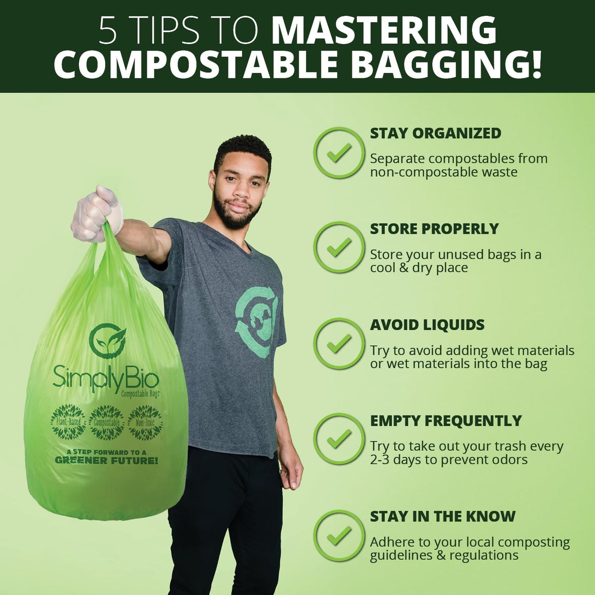 13 Gallon Compostable Trash Bags Liners with Handle (30 Count)