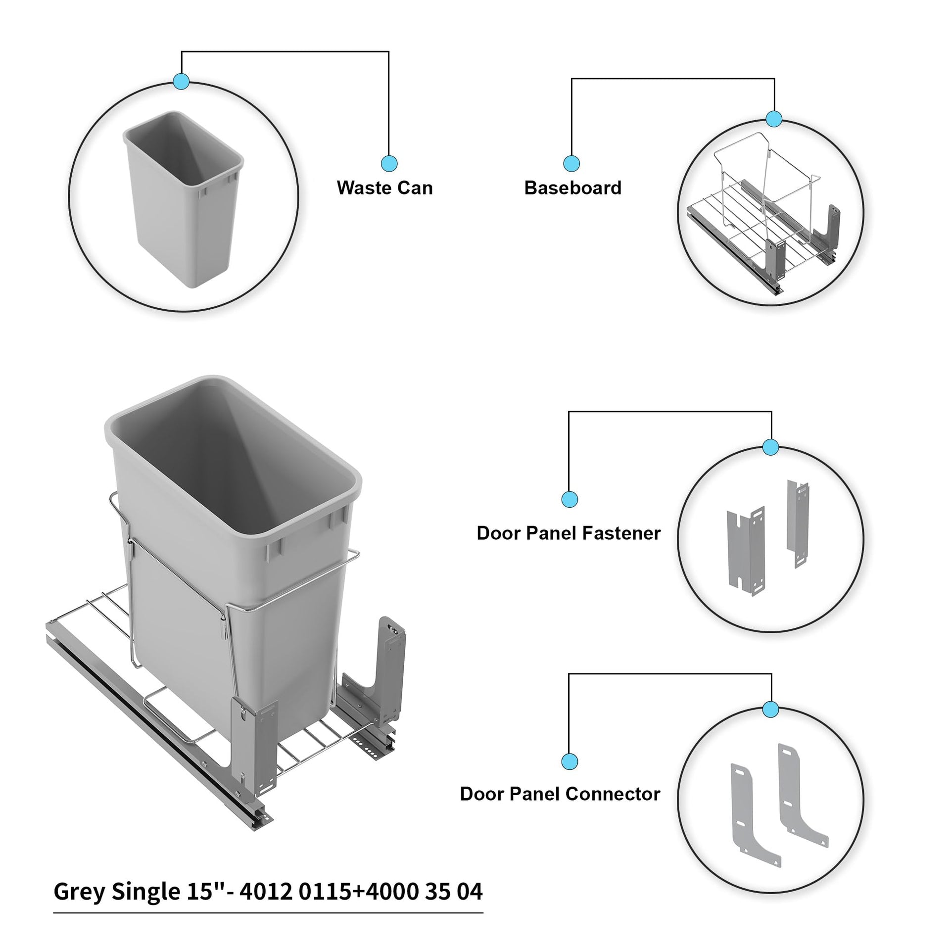 Dowell B15 Aluminum Base Wastebasket Pullout with Door Mount and 35Qt