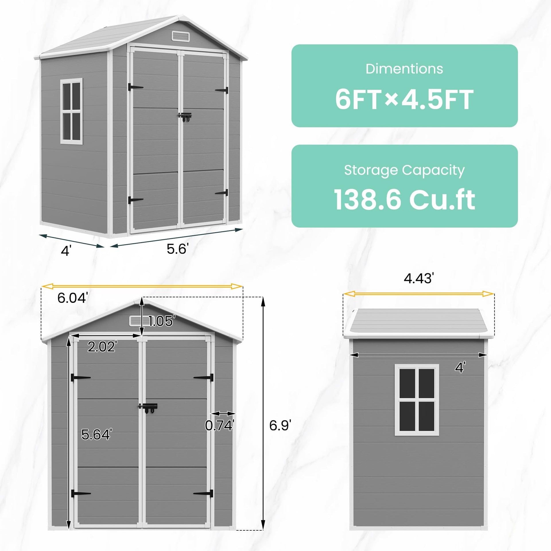 Outdoor Resin Storage Shed 6x4.5 FT
