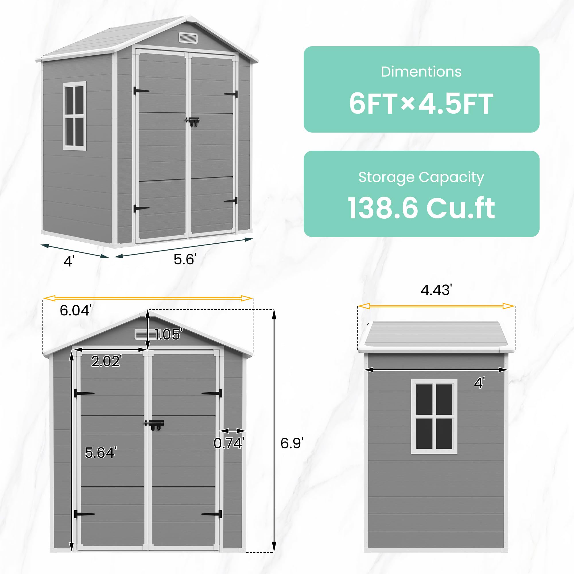 Outdoor Resin Storage Shed 6x4.5 FT