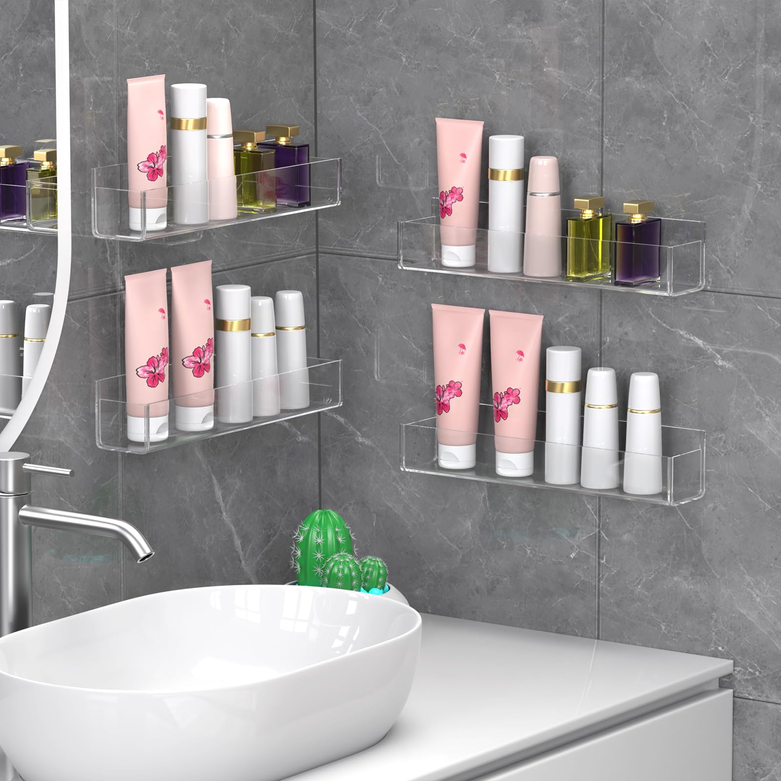 Adhesive Acrylic Spice Rack Organizer for Wall with 2 Nano Double Sided Tape