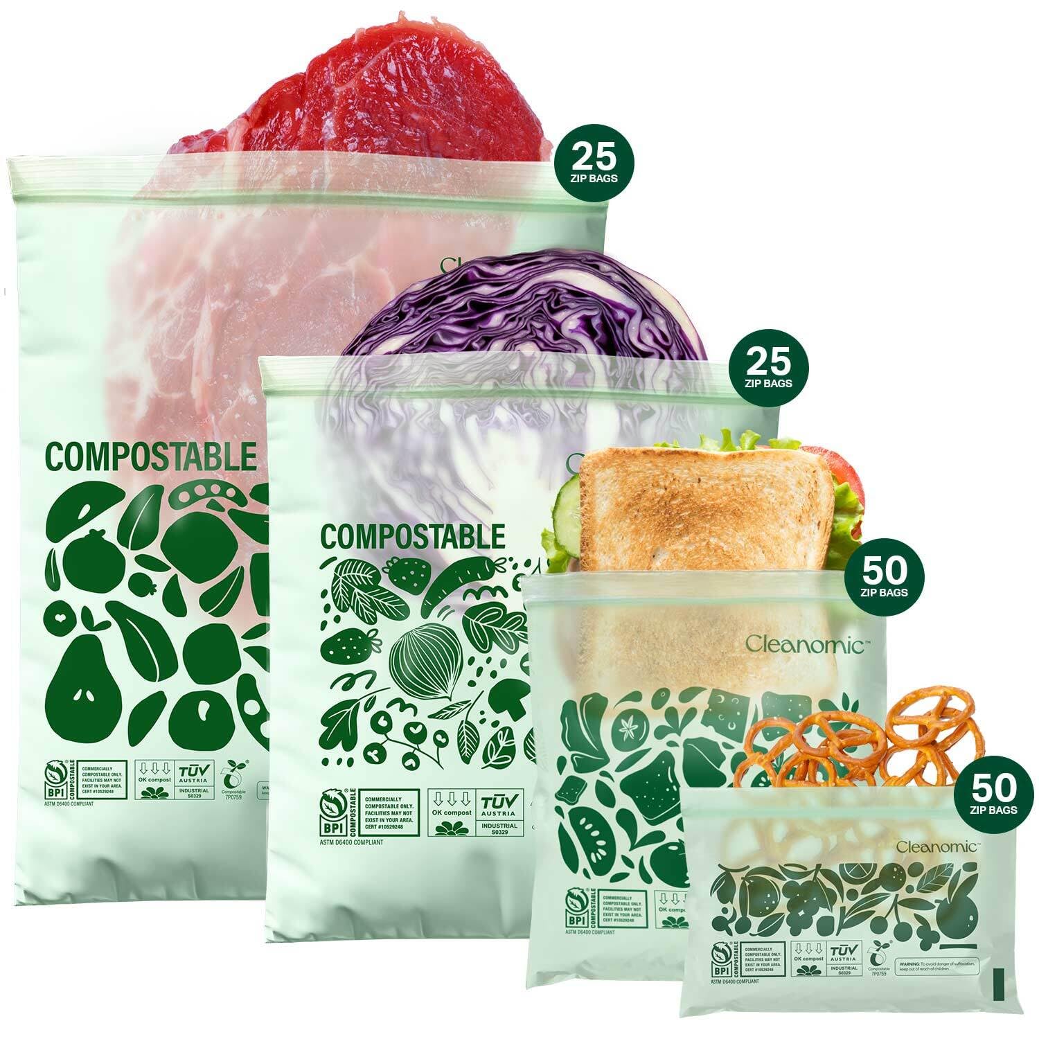 Compostable Zip Sandwich Bags (125 Count)