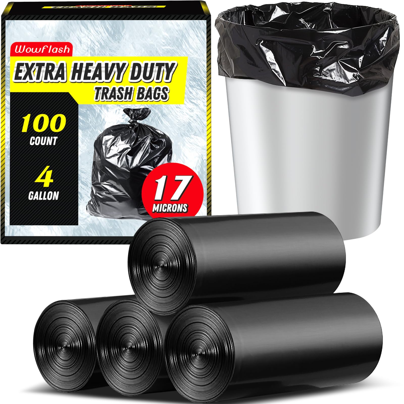100 Count 17 Micron Extra Heavy Duty 4 Gallon Trash Bags