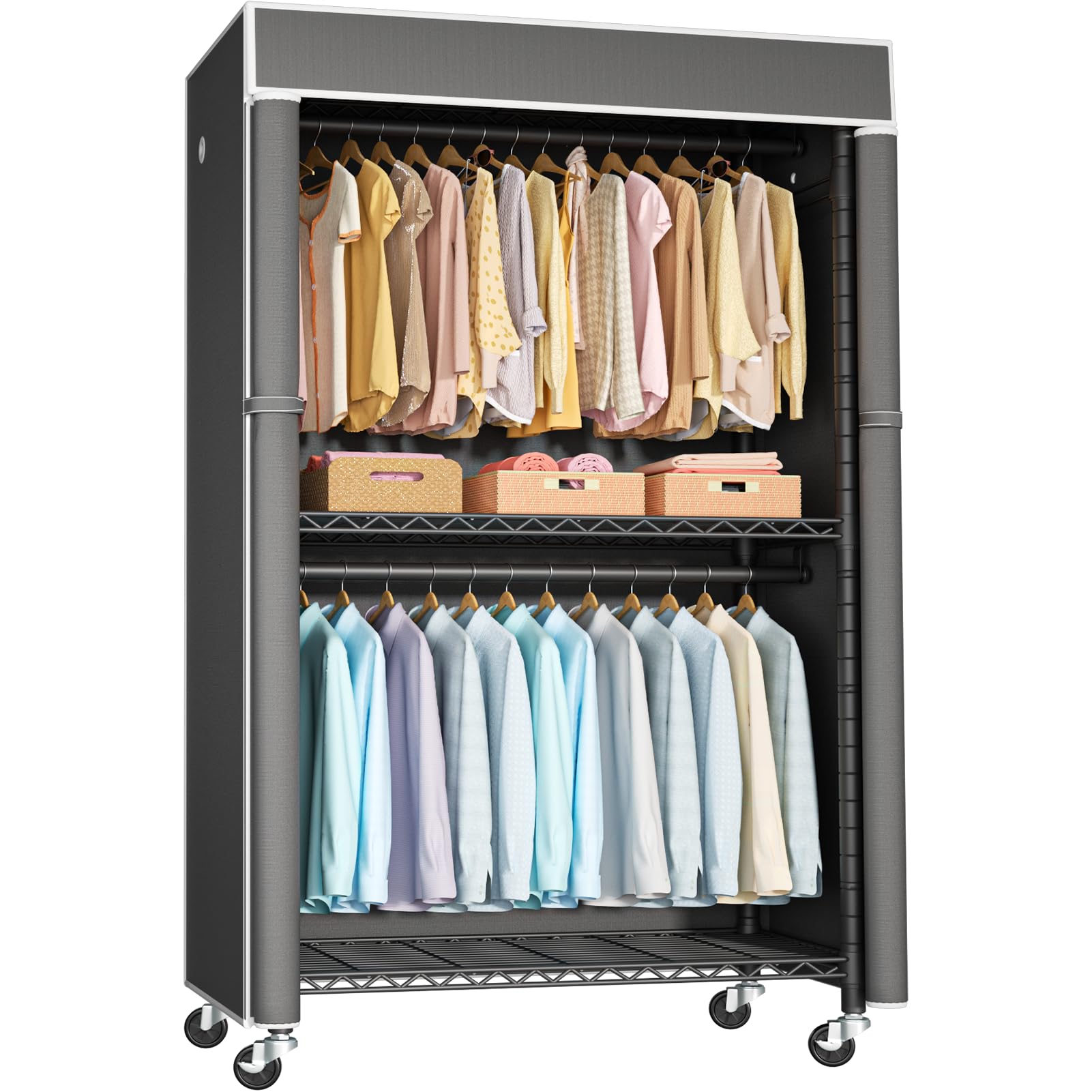 Black Clothing Rack with Dark Gray Cover