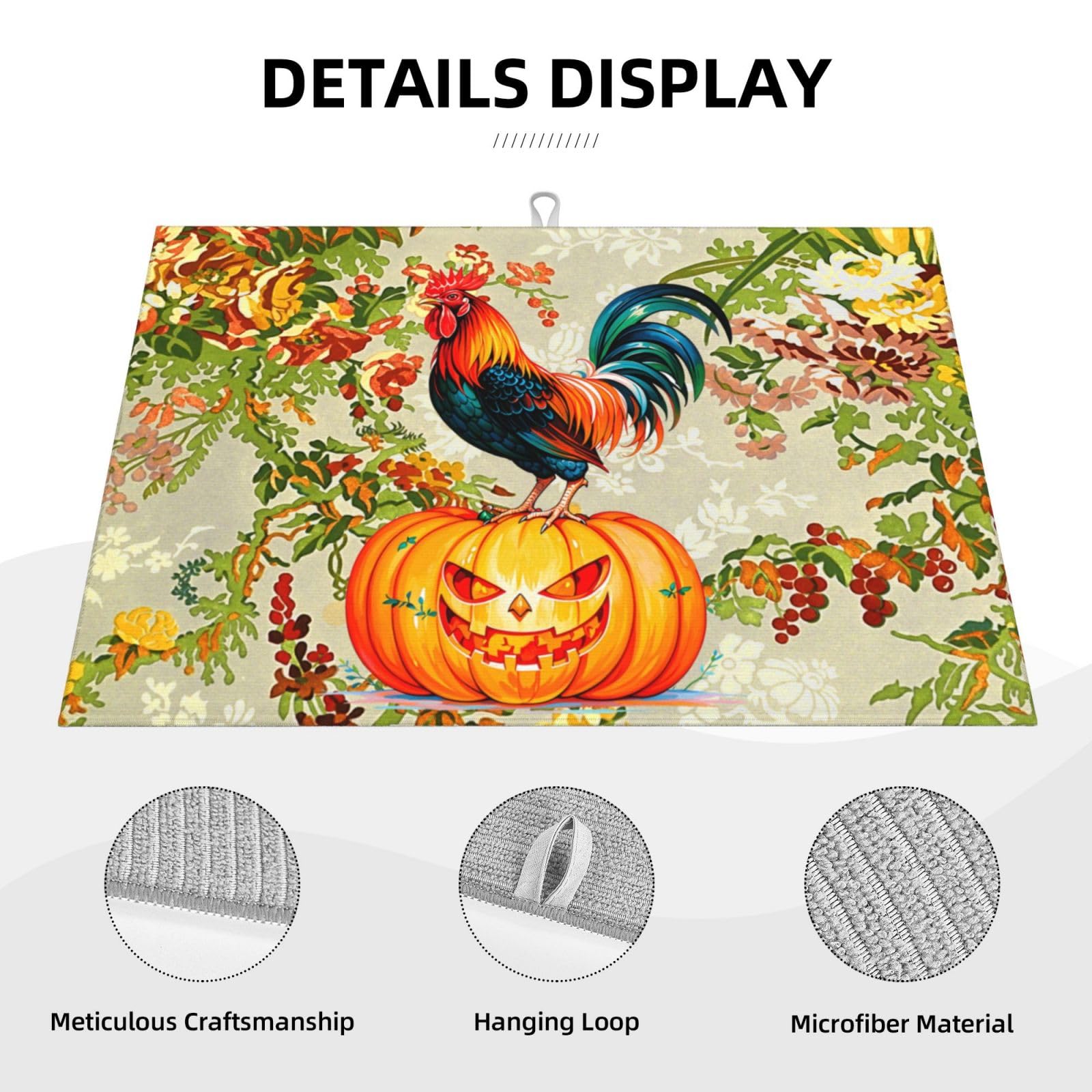 Rooster Pumpkin Dish Drying Mat Highly Absorbent Double