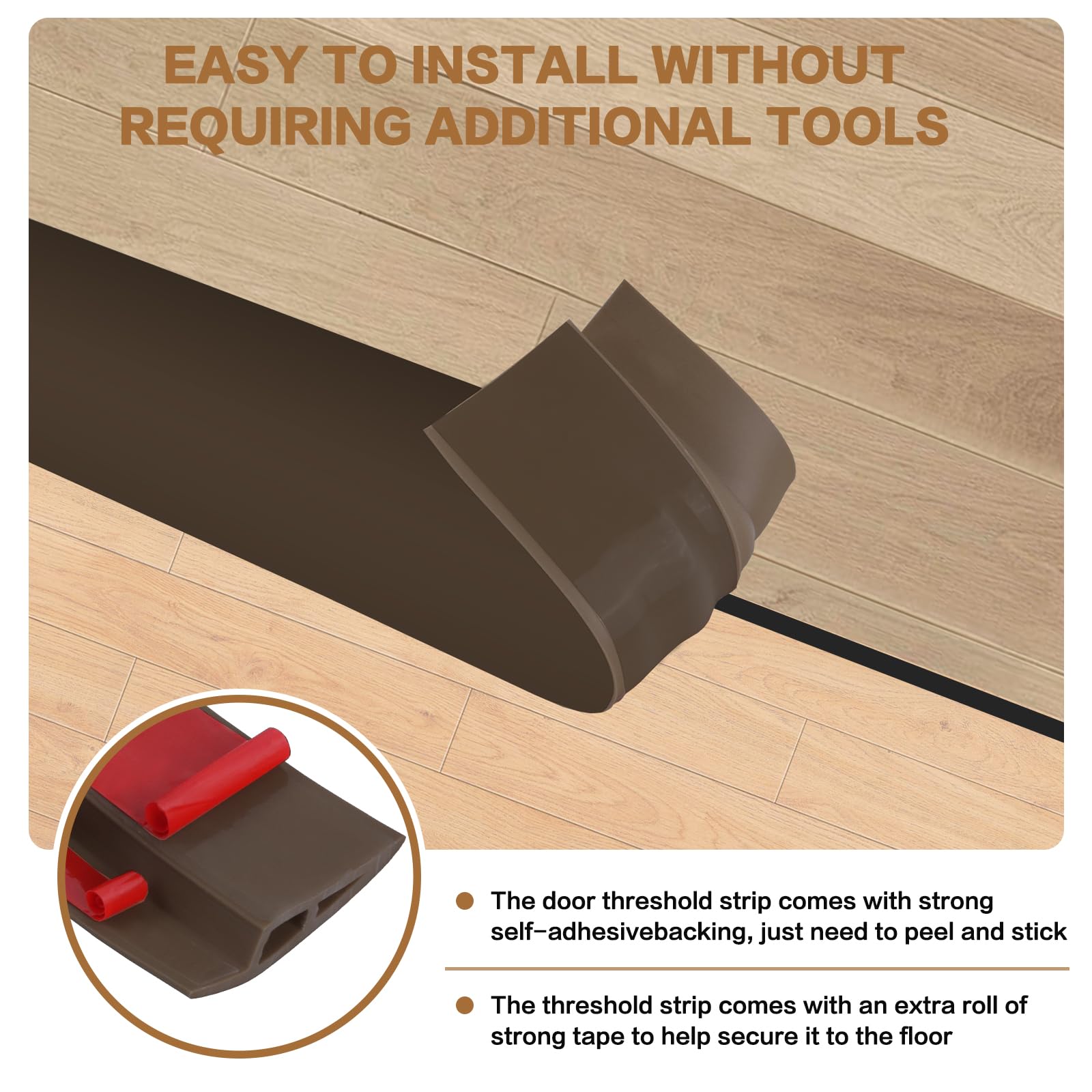 Floor Transition Strip Vinyl Door Threshold Ramp Self Adhesive Carpet Edging Strip Doorway Edge Trim (3.3 Foot)