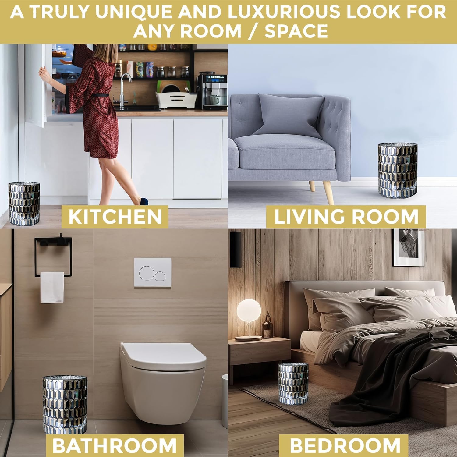 Black Gold Bathroom Trash Can