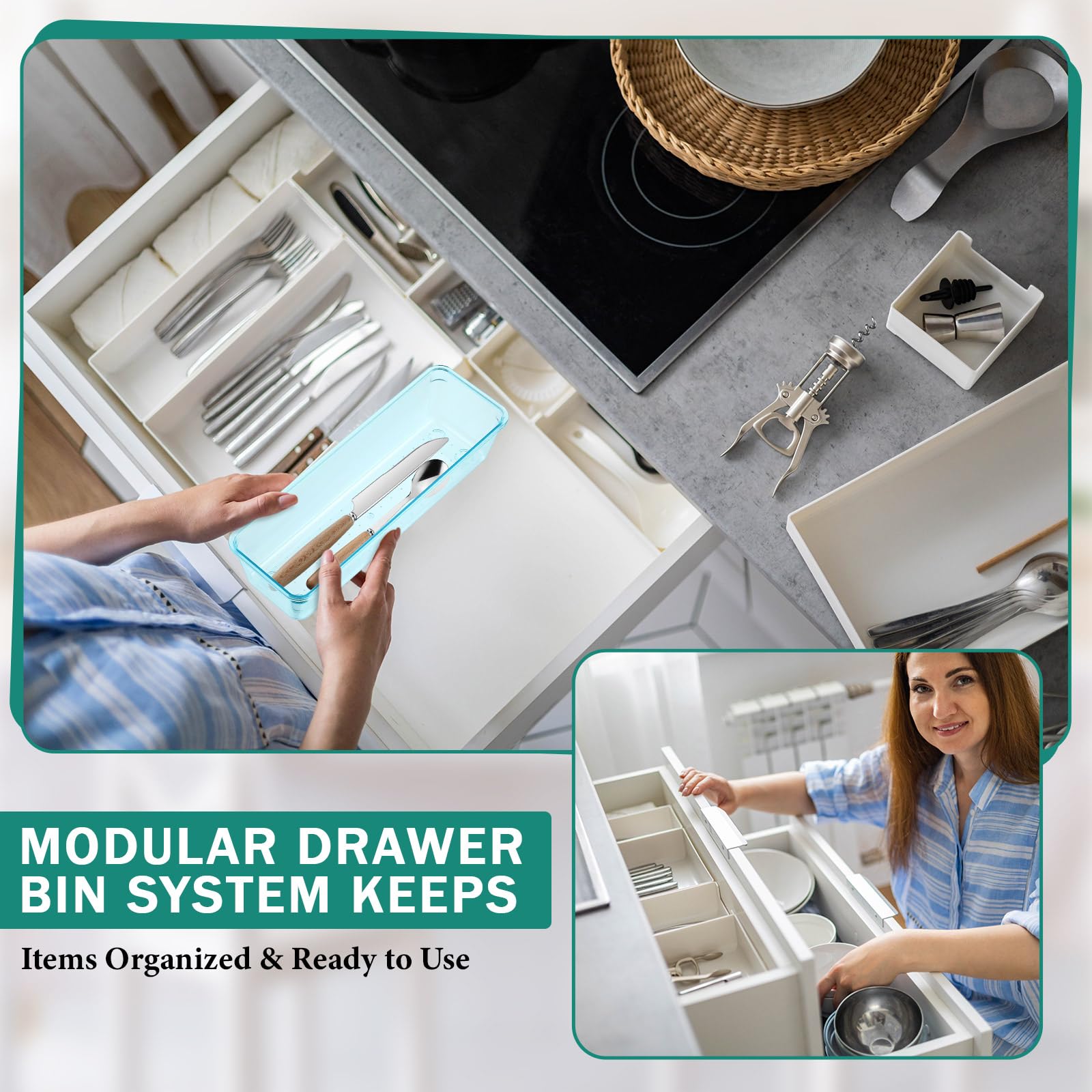 12 Pcs Clear Drawer Organizer 9 x 3 x 2 Inches Plastic Rectangle Trays Makeup Vanity Storage Bins and Kitchen Drawers Dividers for Office Desk Silverware Kitchen Utensils (12 Count)