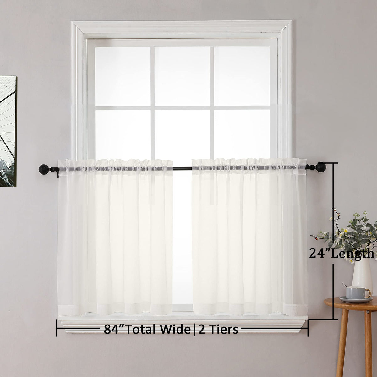 Sheer Curtains Tiers 2 Pieces Set