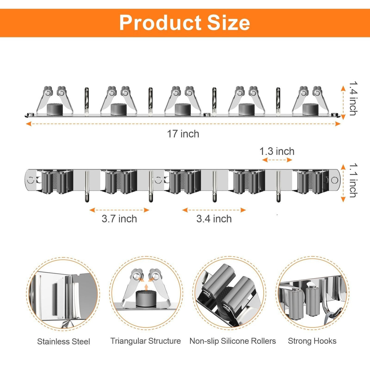 2 Pack Mop and Broom Holder Wall Mount (2 Count)