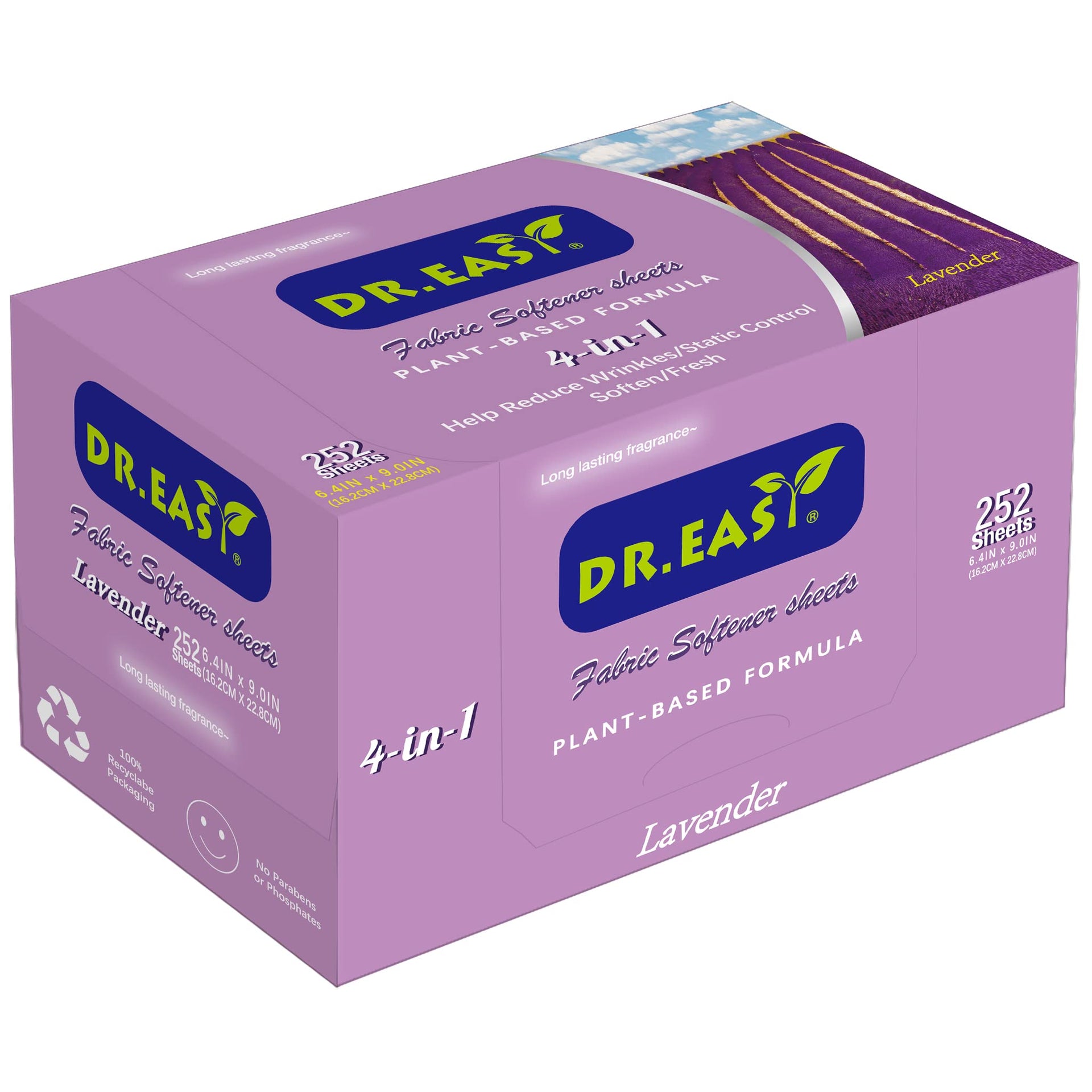 DR.EASY Dryer Sheets Plant Based Formula 252 Ct Fabric Softener sheets for Laundry Lavender Essential Oil Scented No Artificial Fragrances No Dyes Reduce Static & Wrinkles Help Repel Pet Hair (252 Count)