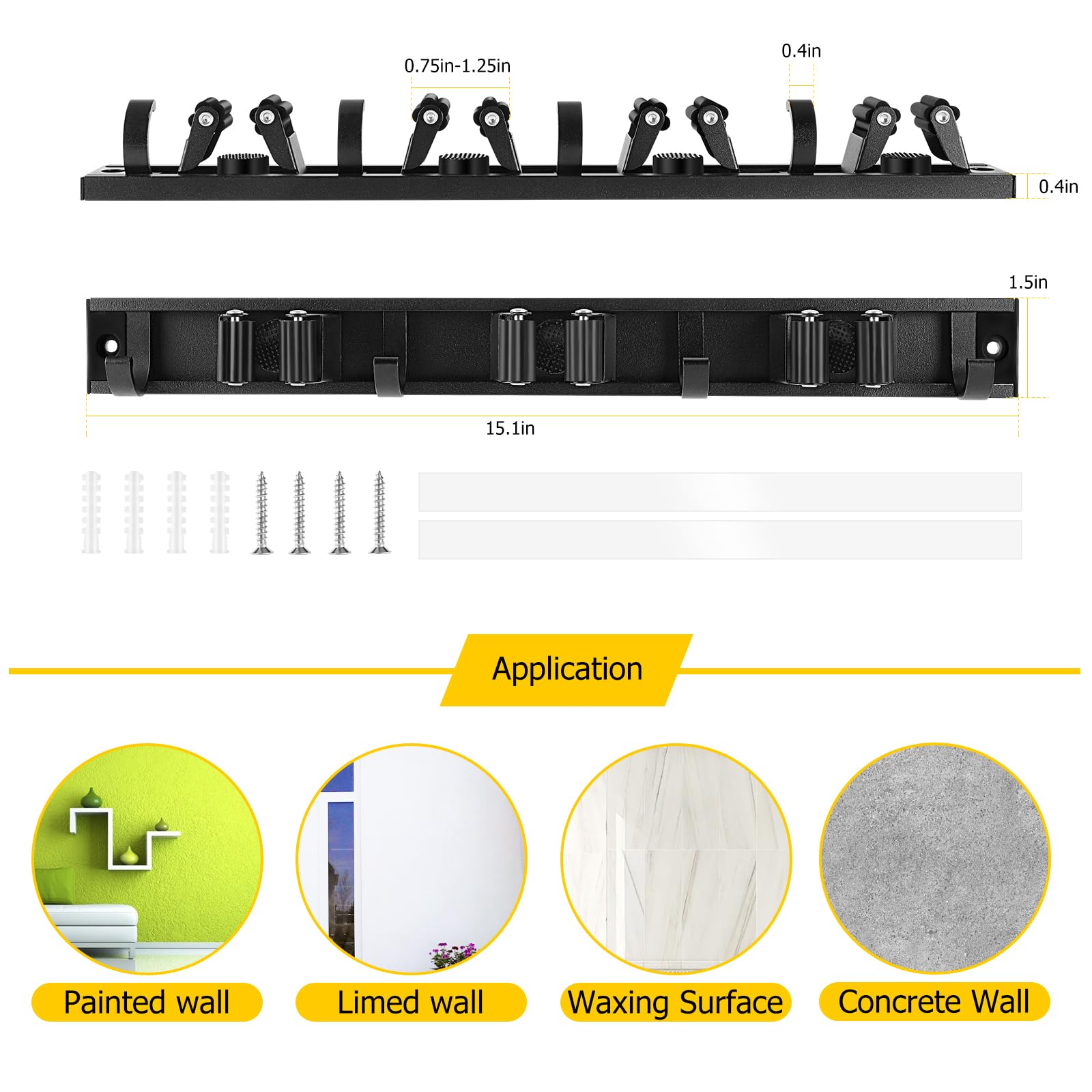 2 Pack Wall Mount Broom Holder with Sliding 3 & 4 Racks 4 Hooks