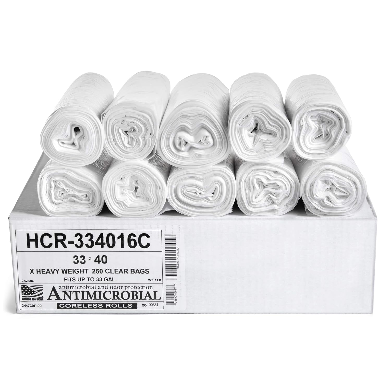 HCR 334016C 33 Gallon Clear Trash Bags (250 Count)