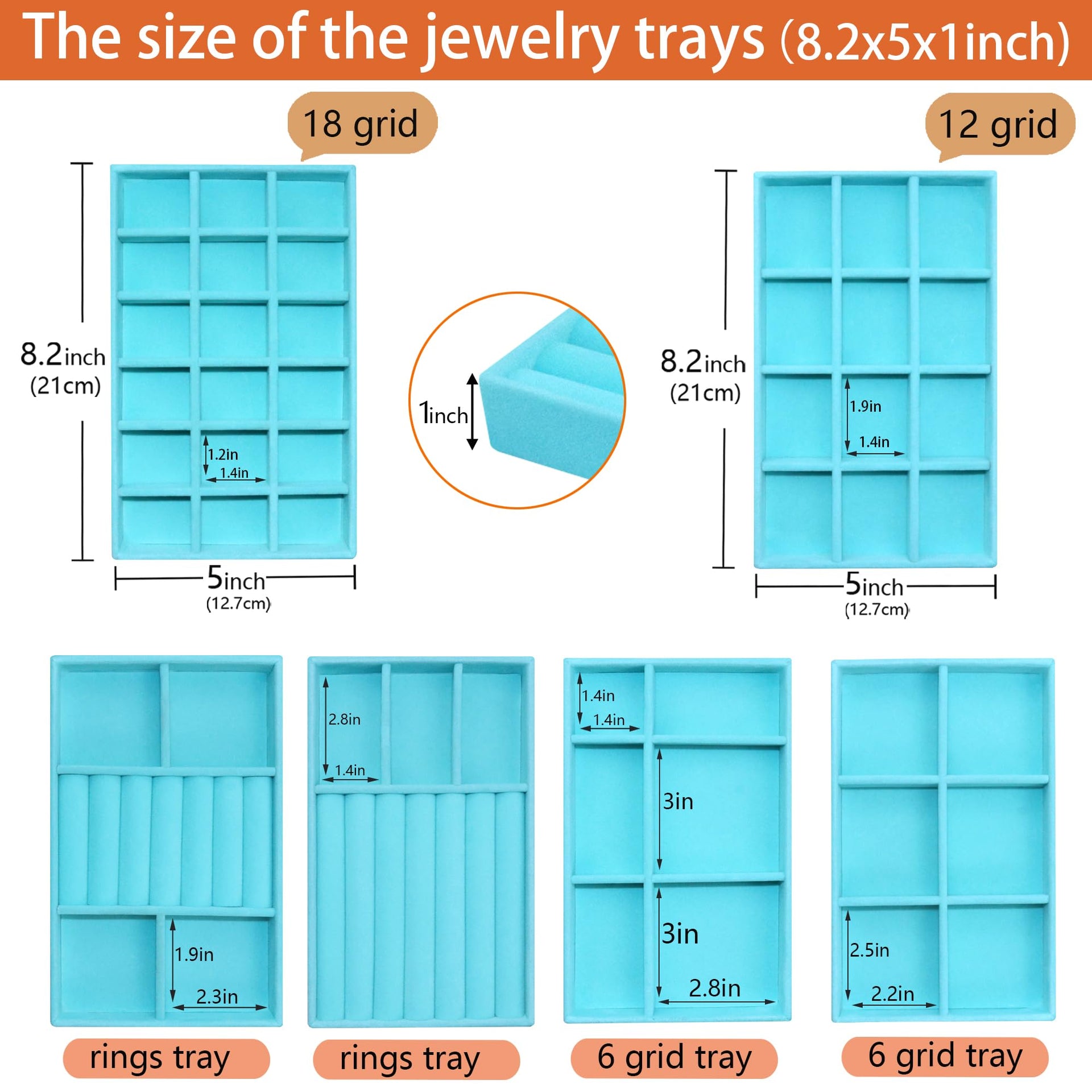8 Pcs Velvet Jewelry Tray Stackable Jewelry Drawers Organizer Trays Rings Earrings Bracelet Organizer (8 Count)