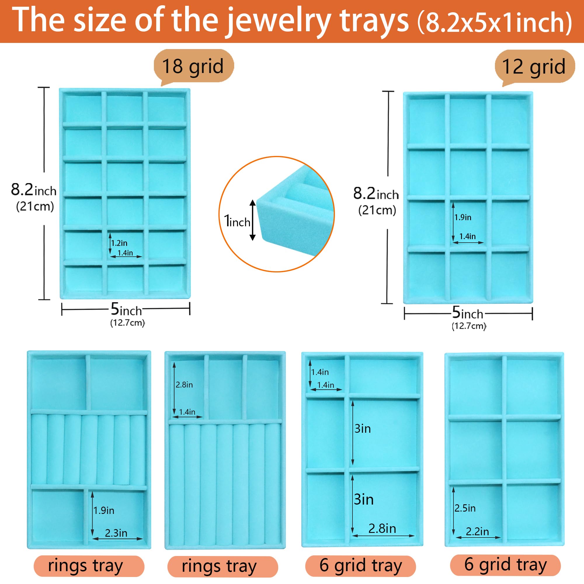 8 Pcs Velvet Jewelry Tray Stackable Jewelry Drawers Organizer Trays Rings Earrings Bracelet Organizer (8 Count)