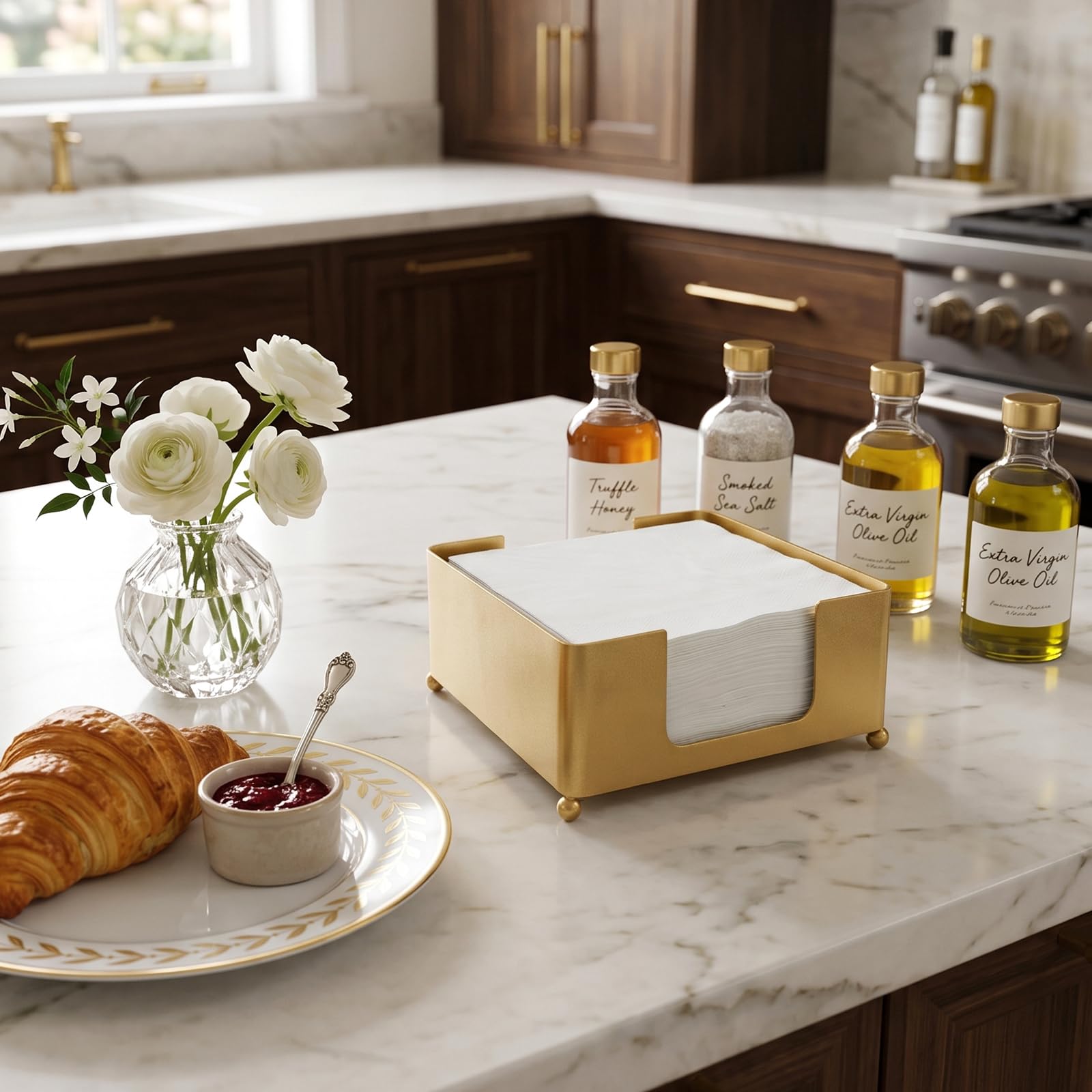 Modern Metal Square Napkin Holder with Gold