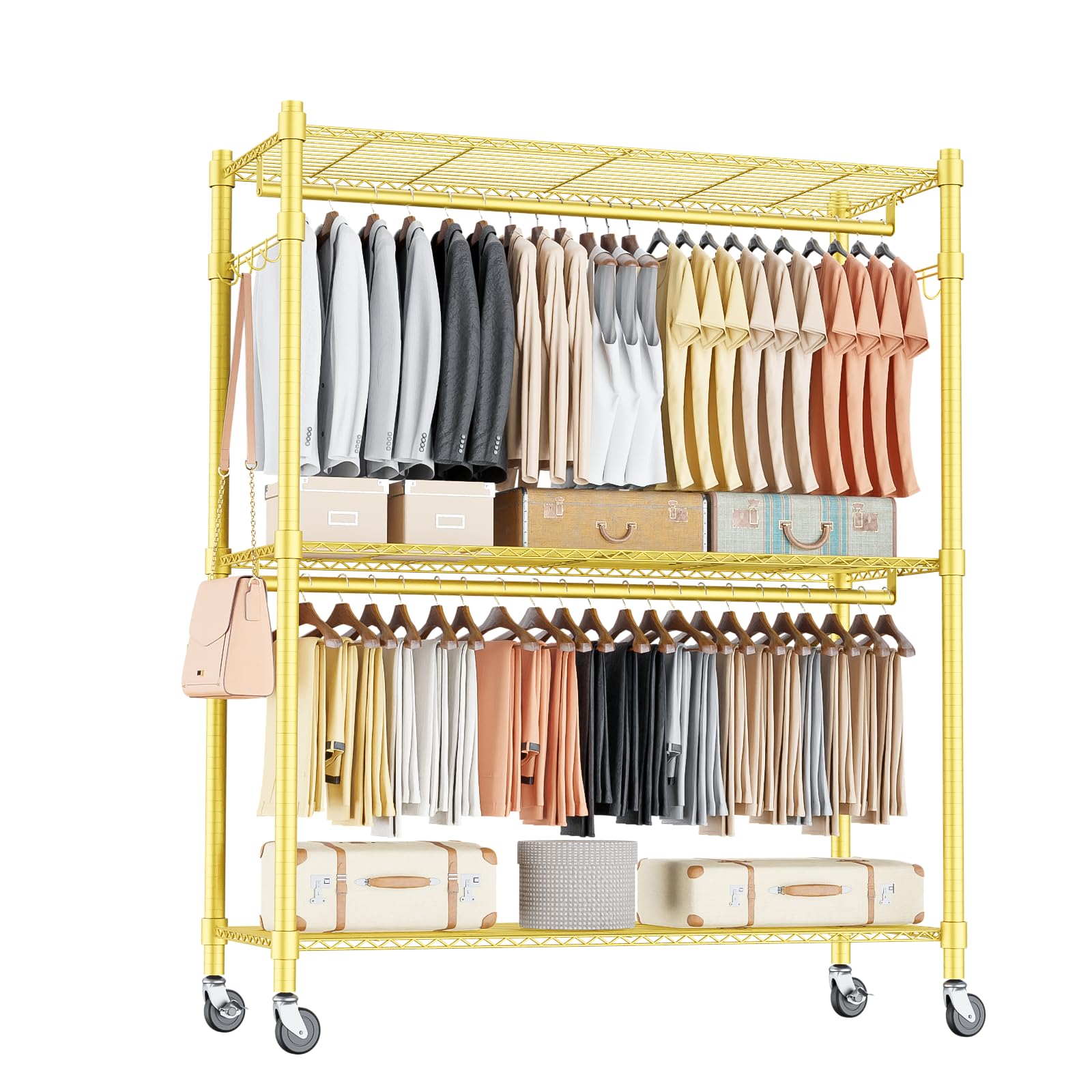 Gold Heavy Duty Clothes Rack with Wheels