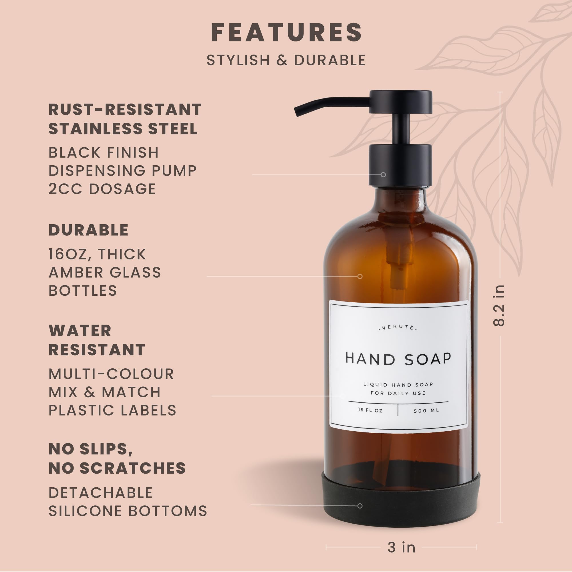 Hand and Dish Soap Dispenser for Kitchen and Bathroom (2 Count)
