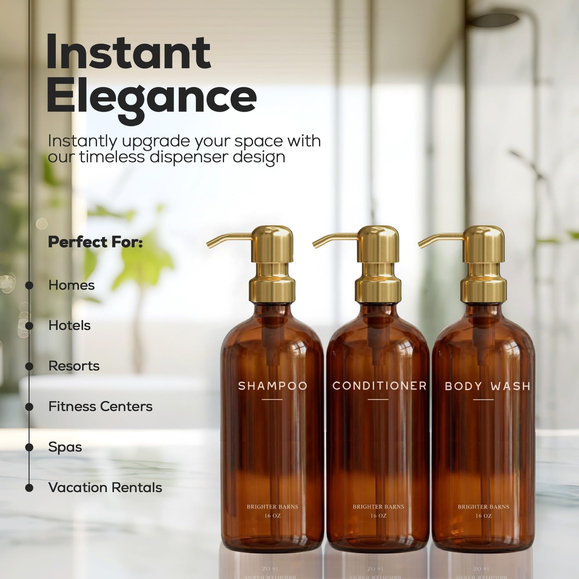 Luxury Shampoo and Conditioner Dispenser Set by Brighter Barns (6 Count)