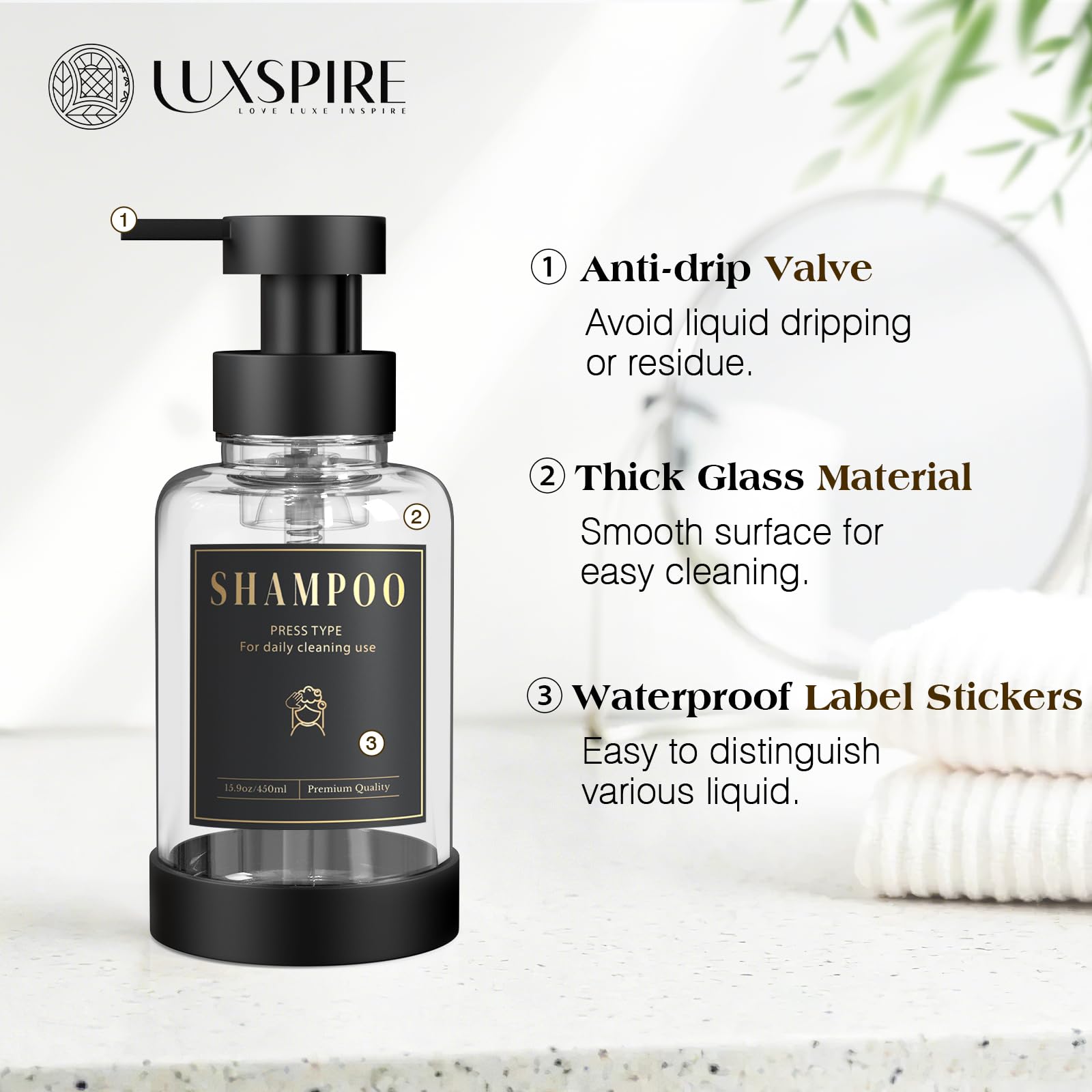 15oz Glass Foaming Soap Dispenser Set (2 Count)