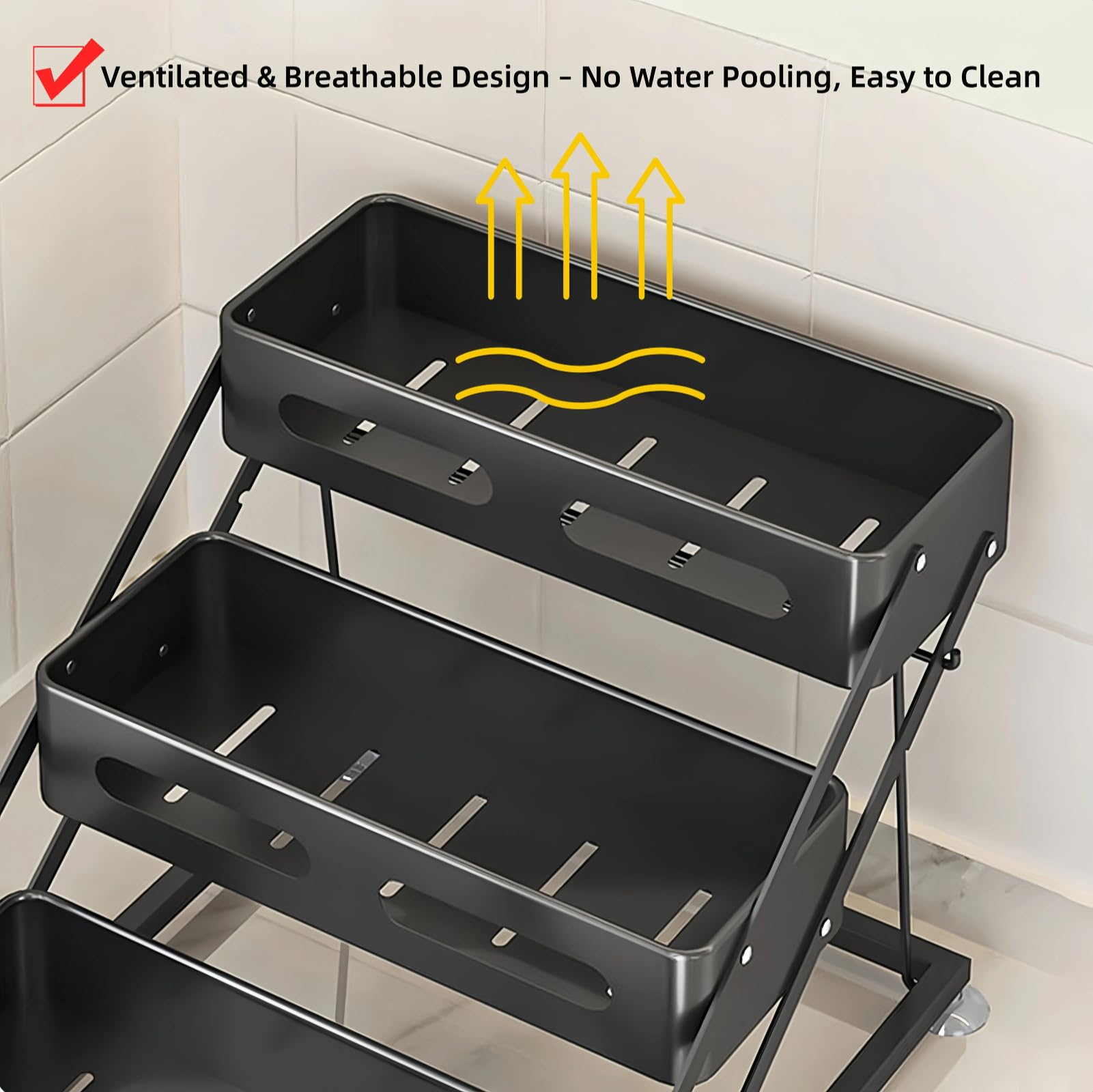 Spice Rack for Countertop 3 Tier Foldable Seasoning Organizer Jars Storage Holder Step Shelf for Cabinet Kitchen Black