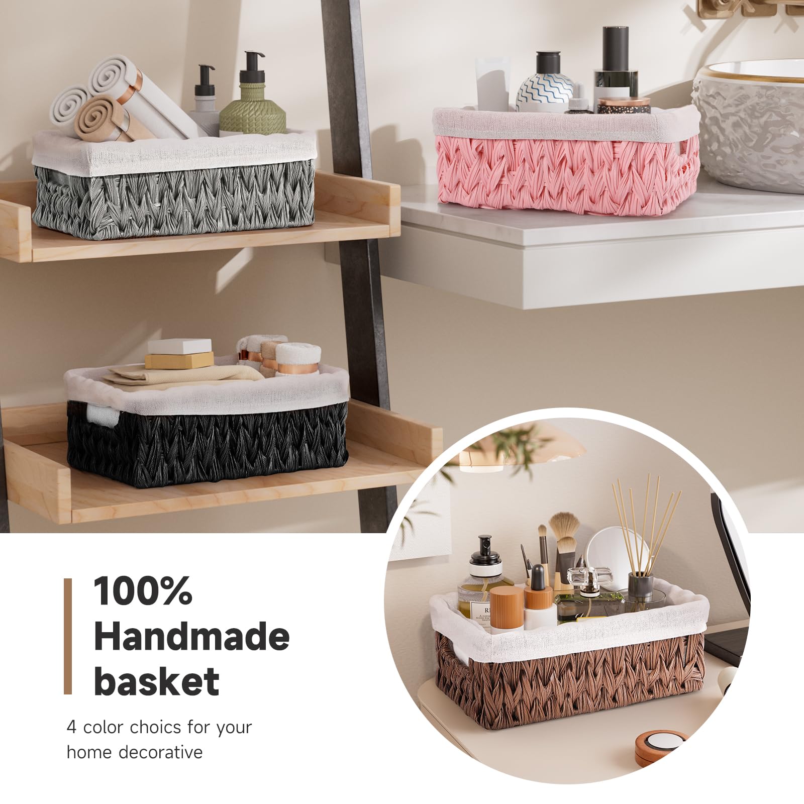 Bathroom Trash Can with Wicker Storage Baskets