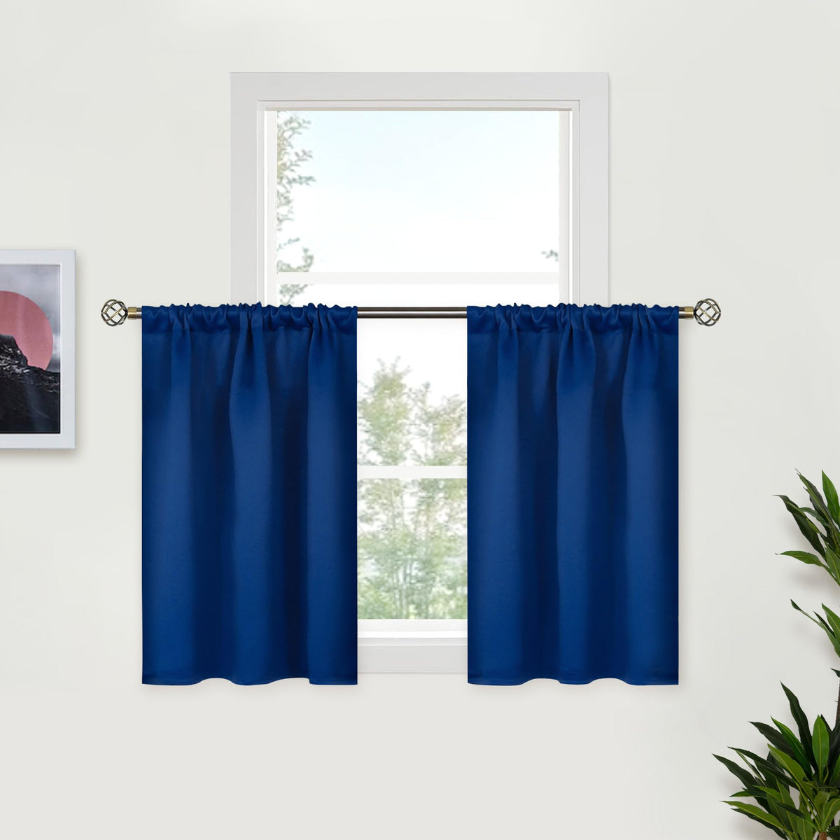 Royal Blue Curtains 36 Inch Length for Kitchen Window Rod Pocket (2 Count)