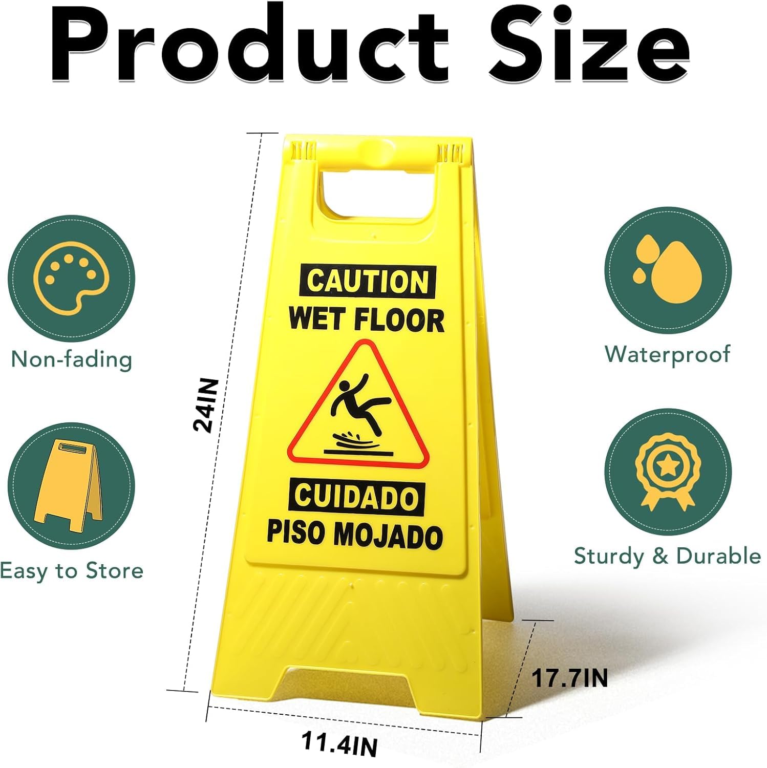4 Pack 24 IN Caution Wet Floor Sign Bilingual Foldable Safety Sign (4 Count)