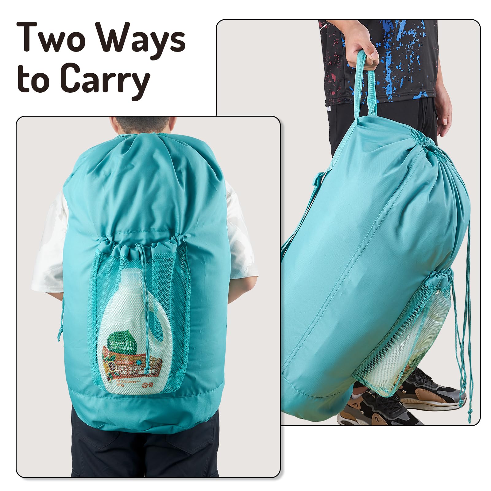 Backpack Laundry Bag with Straps and Detergent Holder