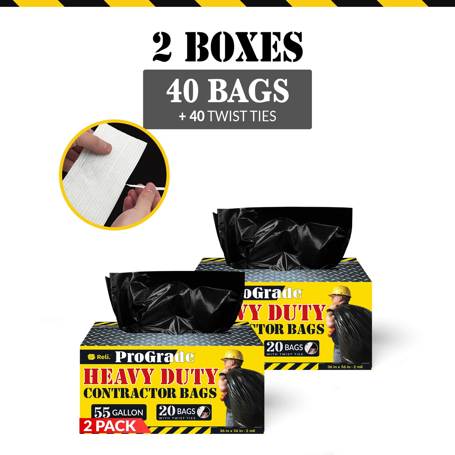 Contractor Garbage Bags 55 Gallon (40 Count)