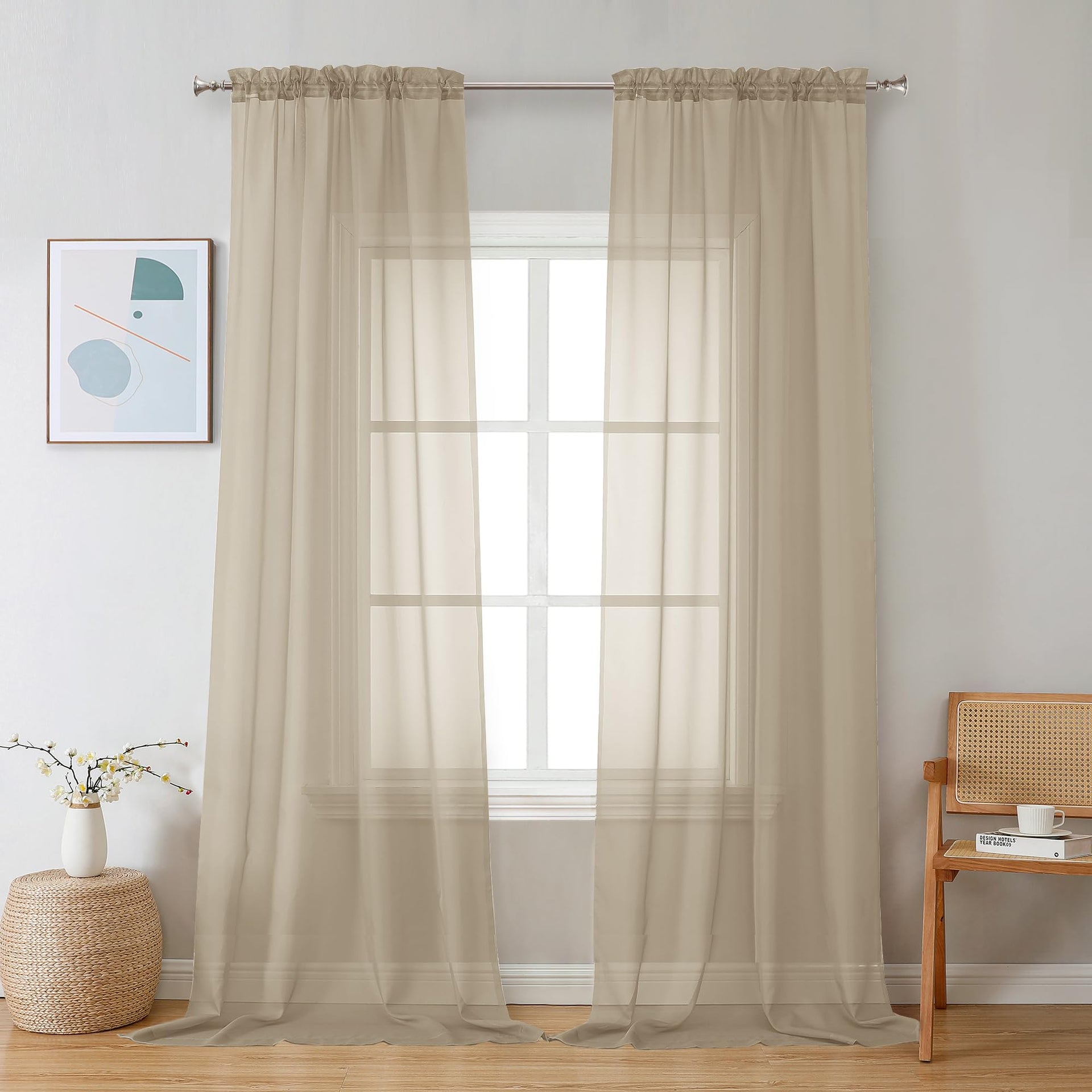 Taupe Sheer Curtains 96 inches Long 2 Panels (2 Count)