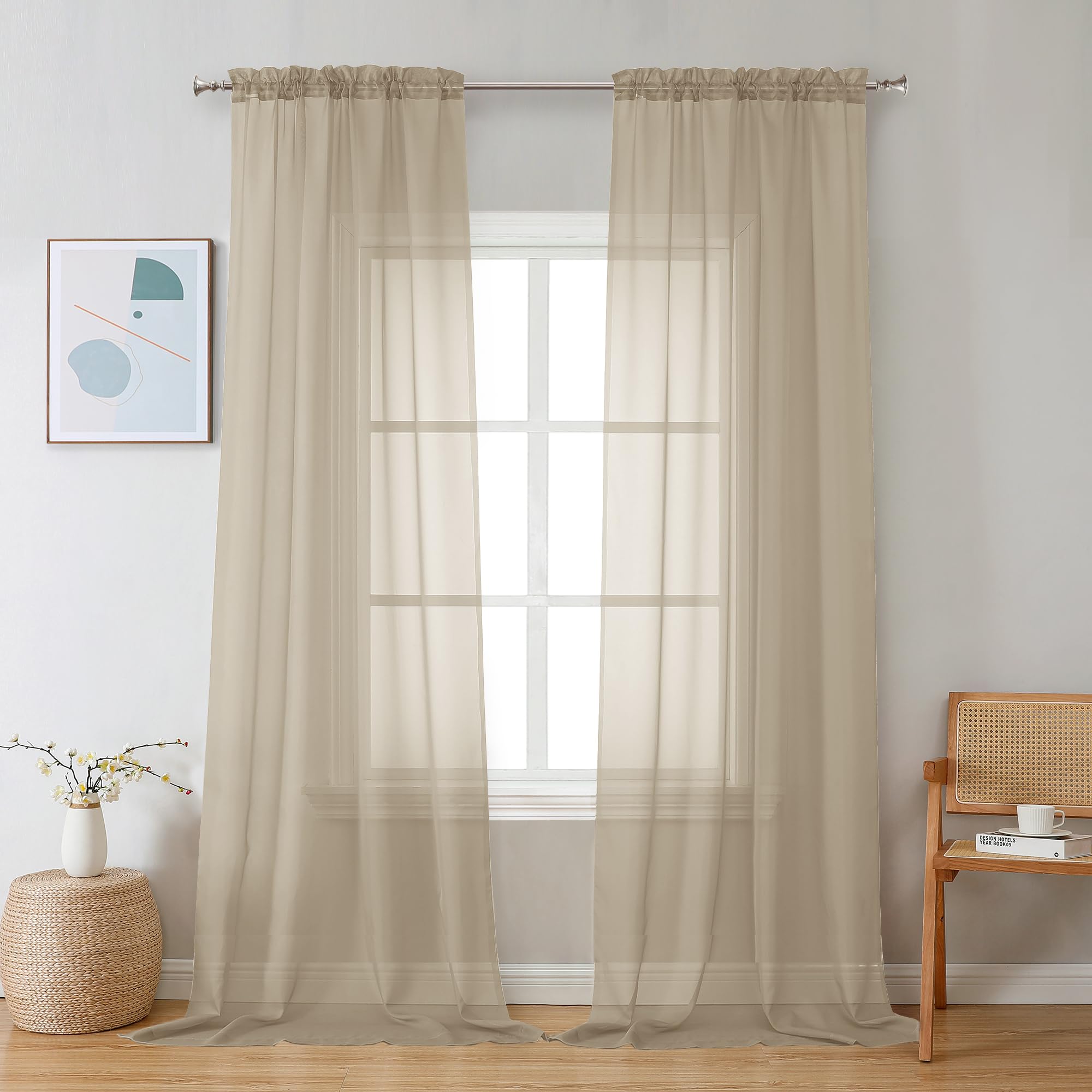 Taupe Sheer Curtains 96 inches Long 2 Panels (2 Count)