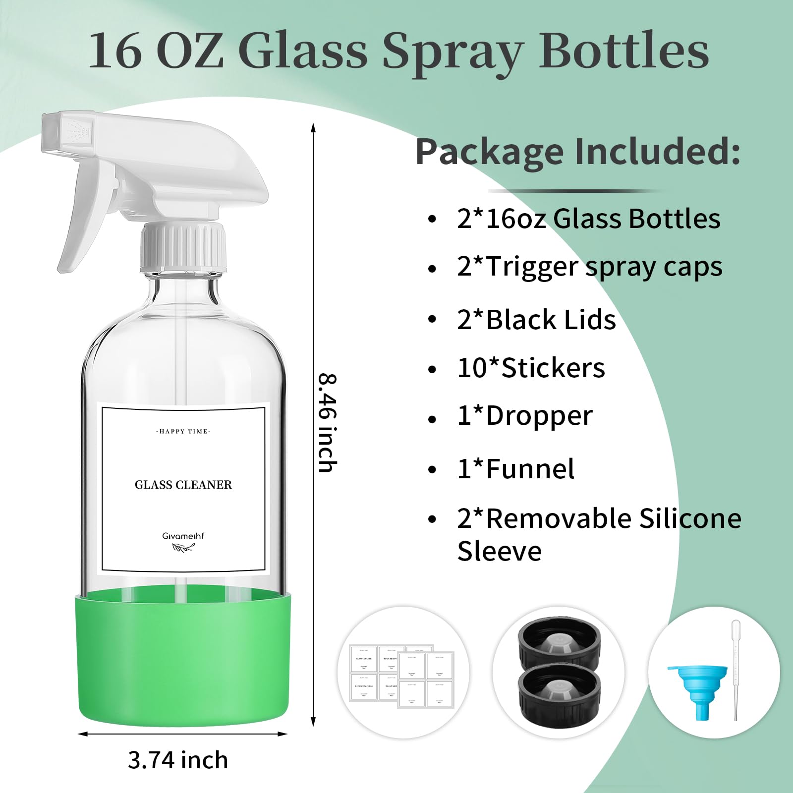 2 Pack Glass Spray Bottles with Silicone Sleeve (2 Count)
