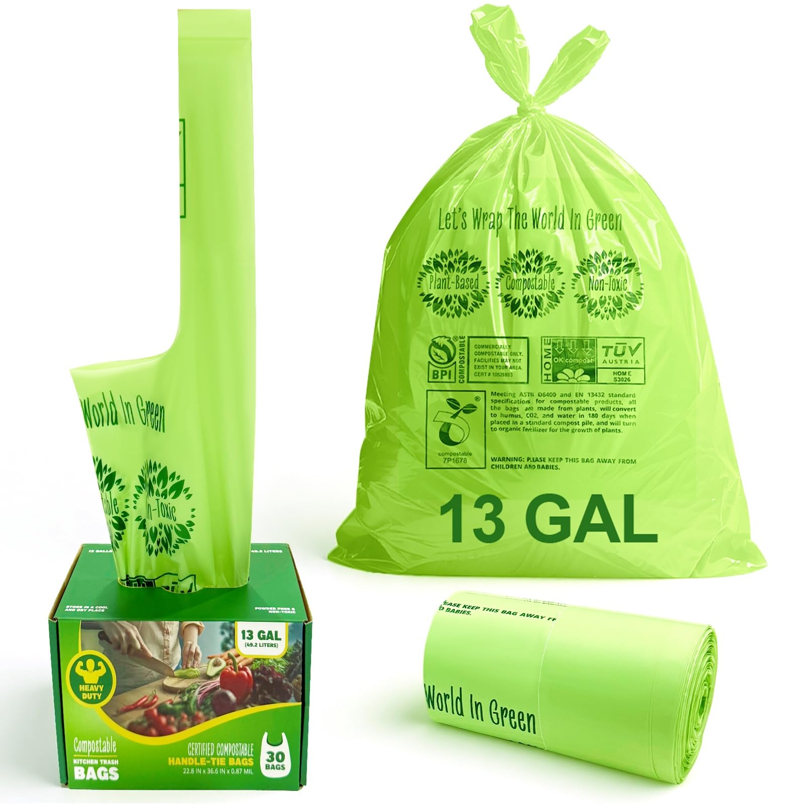 10 13 Gallon Compostable Trash Bags Handle (30 Count)