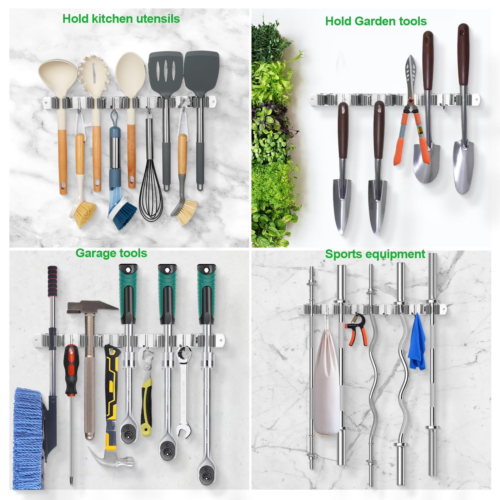 5 Racks and 4 Hooks Mop and Broom Holder Wall Mount