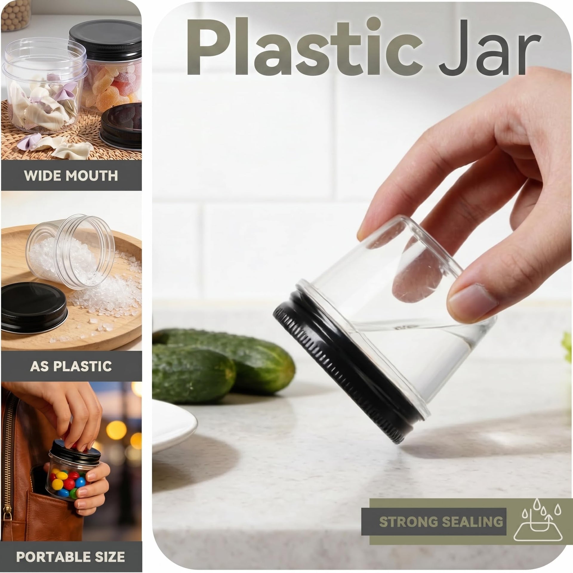 4 oz Plastic Small Mason Jars and Small Plastic Jars with Lids (40 Count)