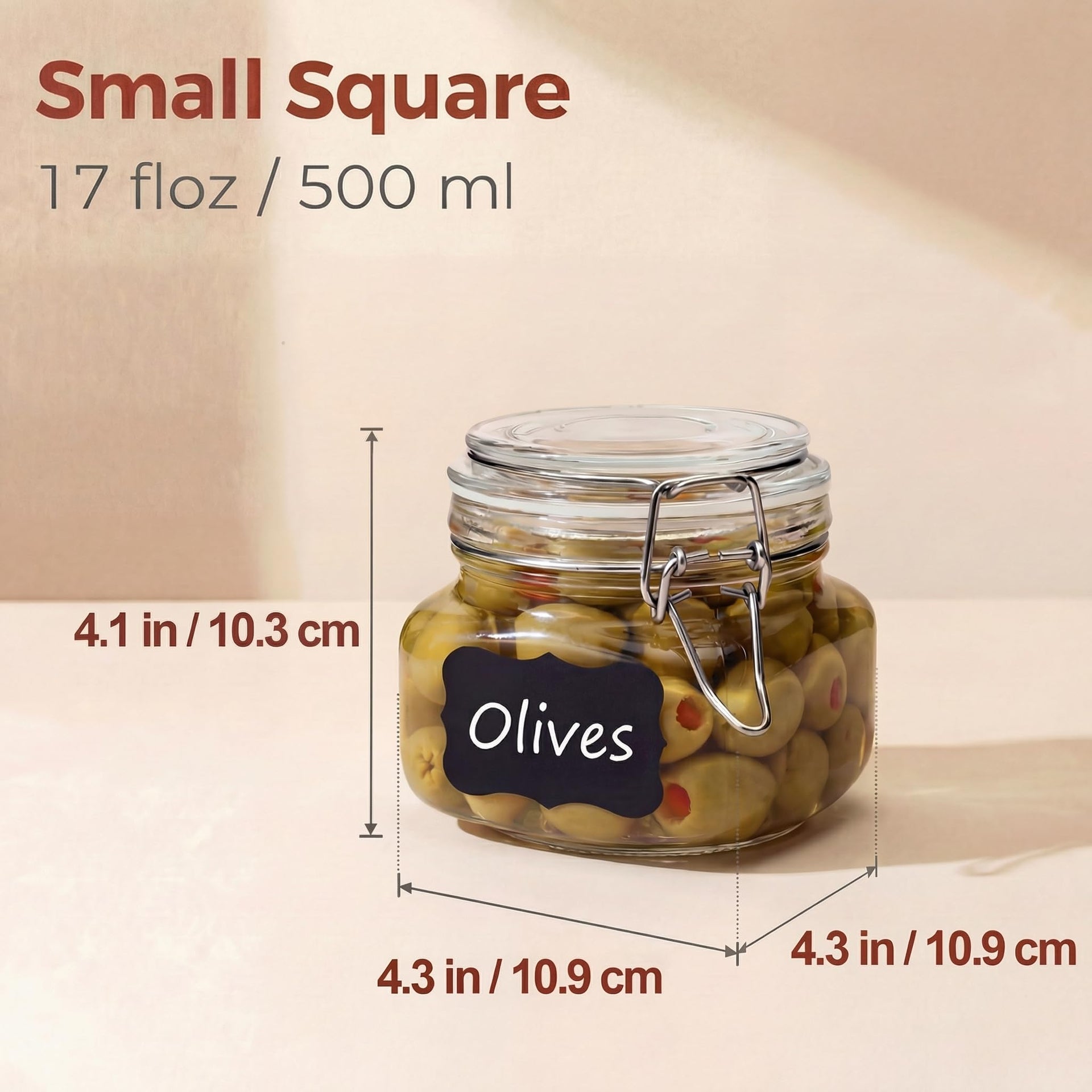 17 oz Square Glass Jars with Airtight Lids (6 Count)