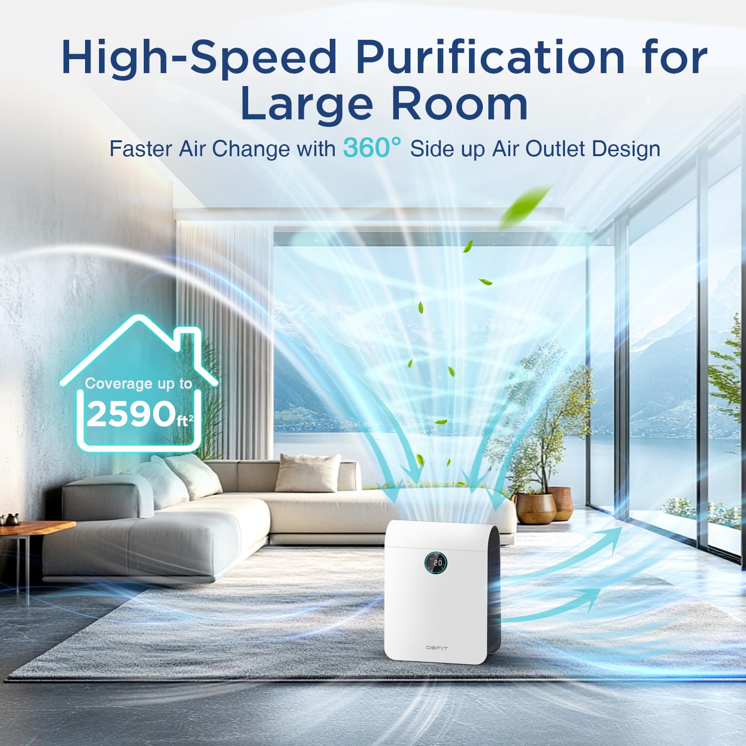 Air Purifiers for Home Large Room Up to 2590 ft² with PM 2.5 Display Air Quality Sensor