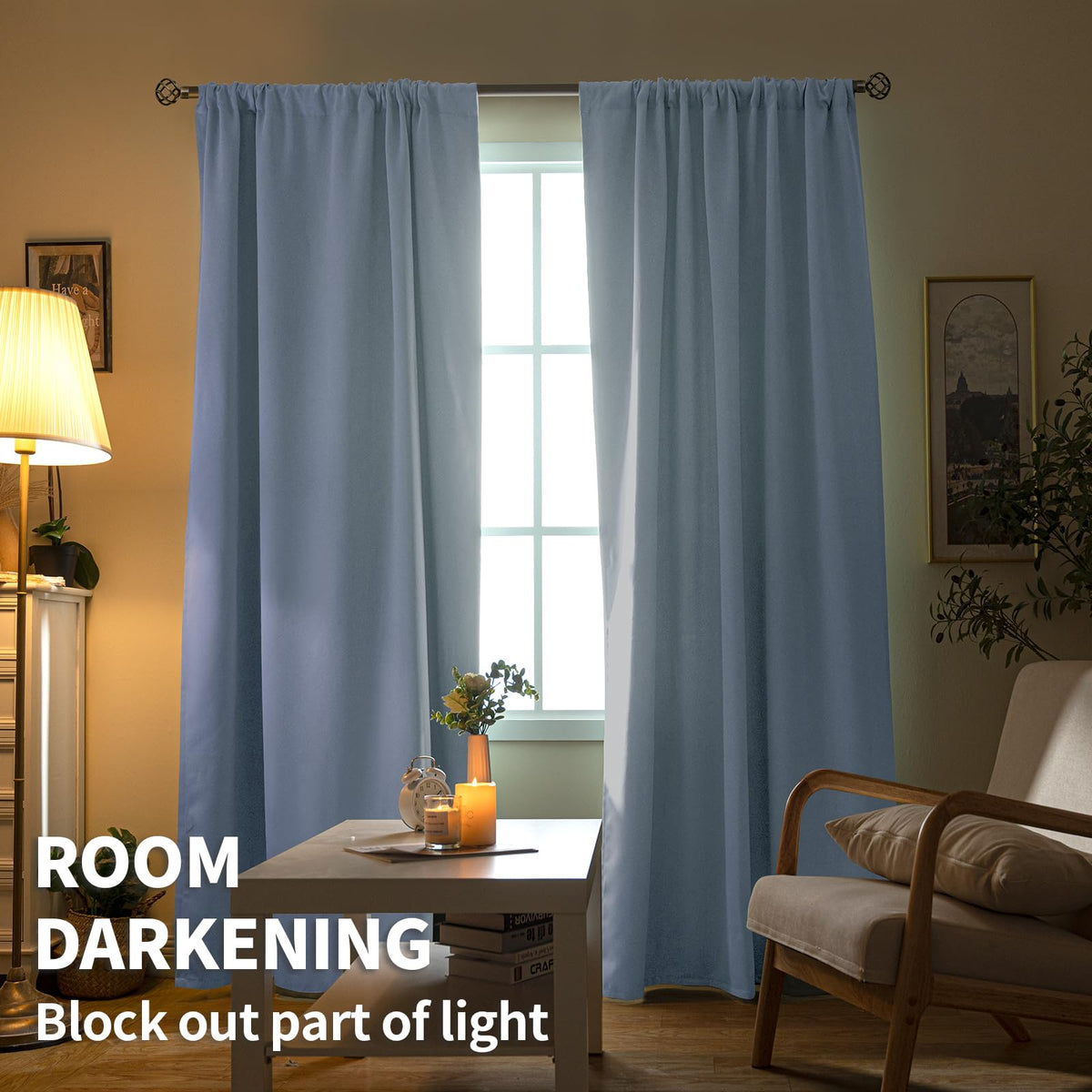 Baby Blue Room Darkening Curtains 63 Inches Long for Kids Bedroom