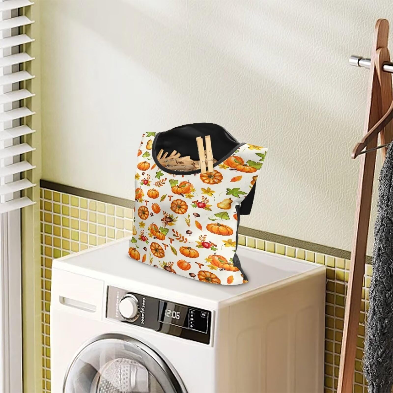 Pumpkin Print Clothespin Bag with Hanging Rope Space