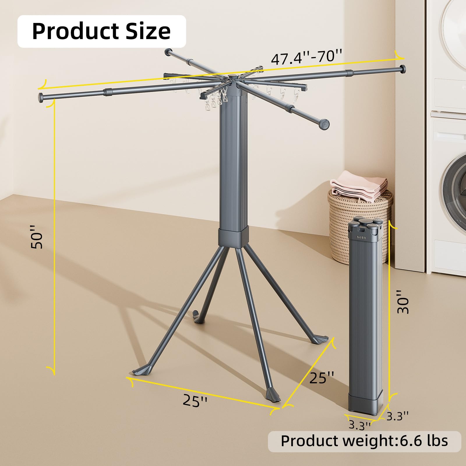 Clothes Drying Rack Foldable Extending Laundry Rack with 16 Clips Collapsible Clothing Rack Space