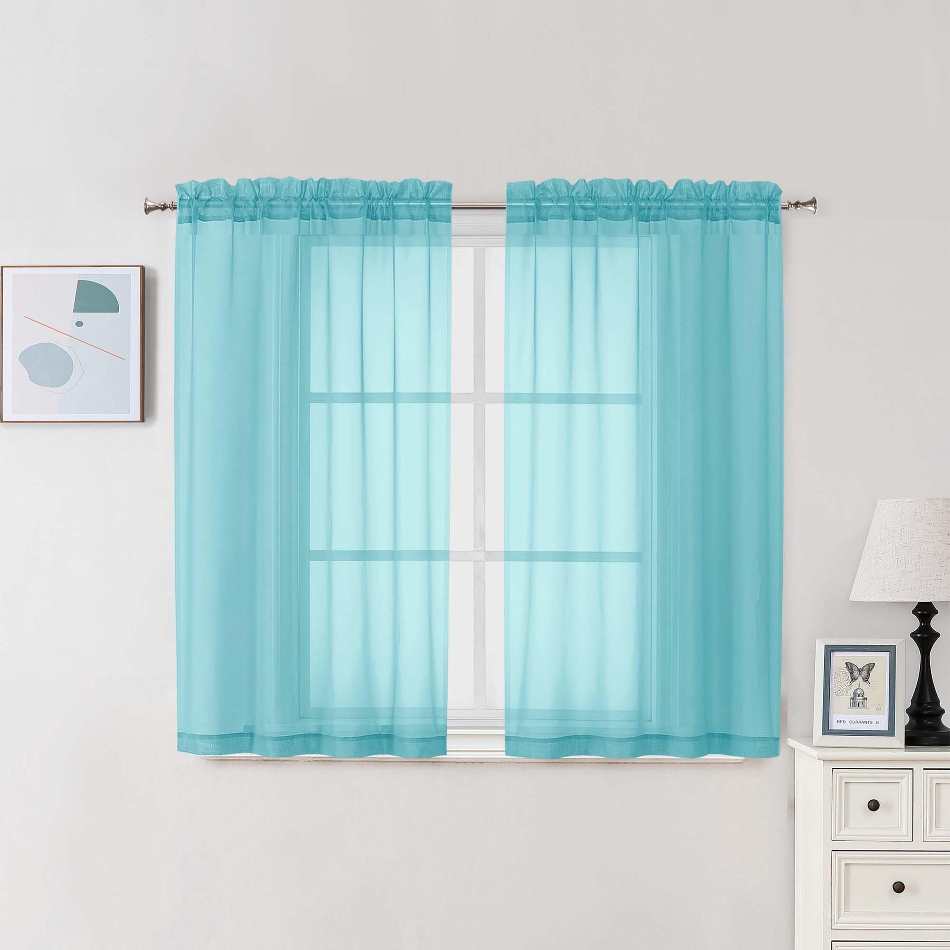 Aqua Sheer Curtains 45 Inch Long 2 Panels (2 Count)