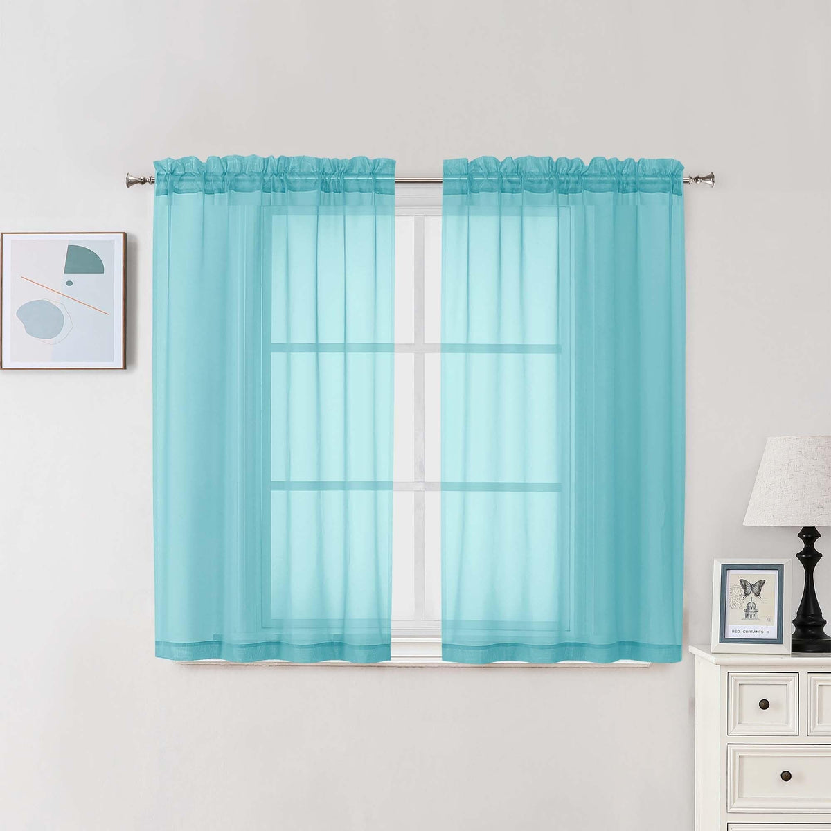 Aqua Sheer Curtains 45 Inch Long 2 Panels (2 Count)