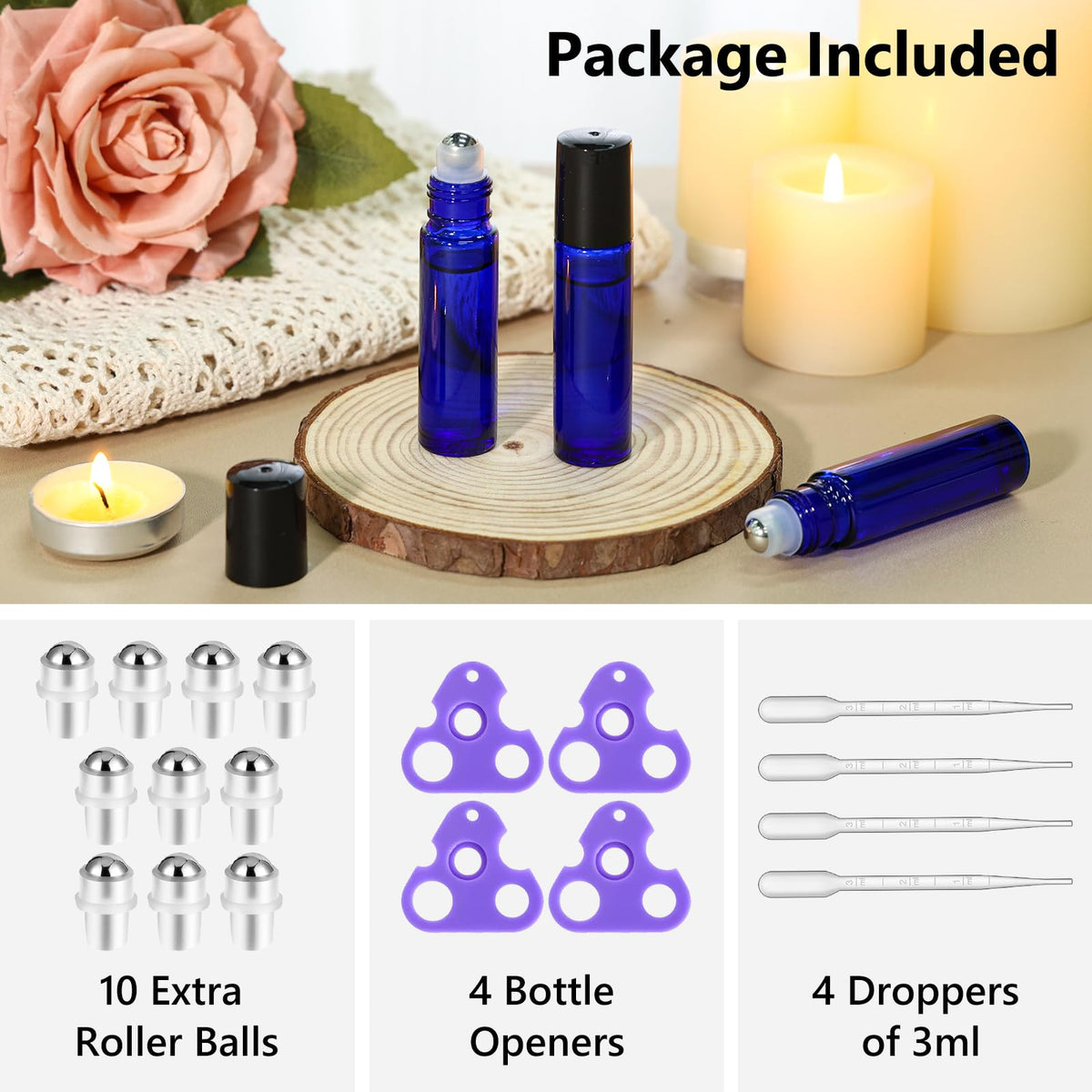 10ml Blue Glass Roller Rottles for Essential Oils (54 Count)